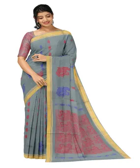 Grey pink butta handwoven rajahmundry cotton saree