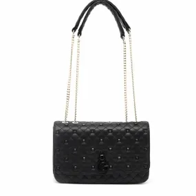 GUESS RUE ROSE Quilted Flap Closure Sling Bag - BLK