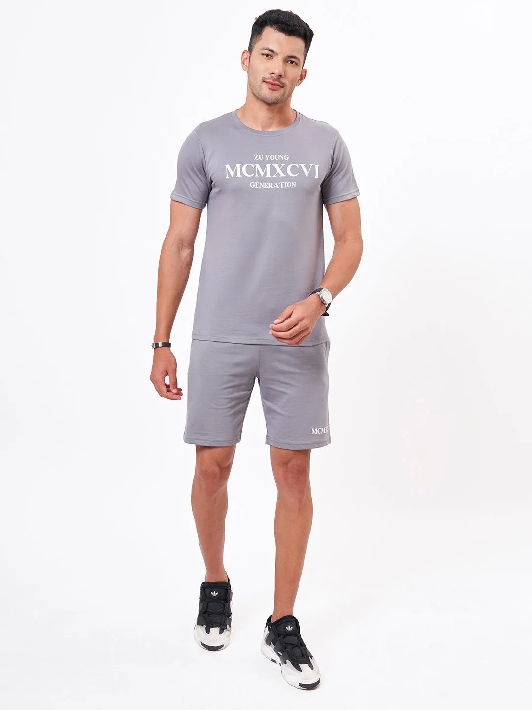 Half Sleeve Typography T-Shirt And Shorts Co Ord Set