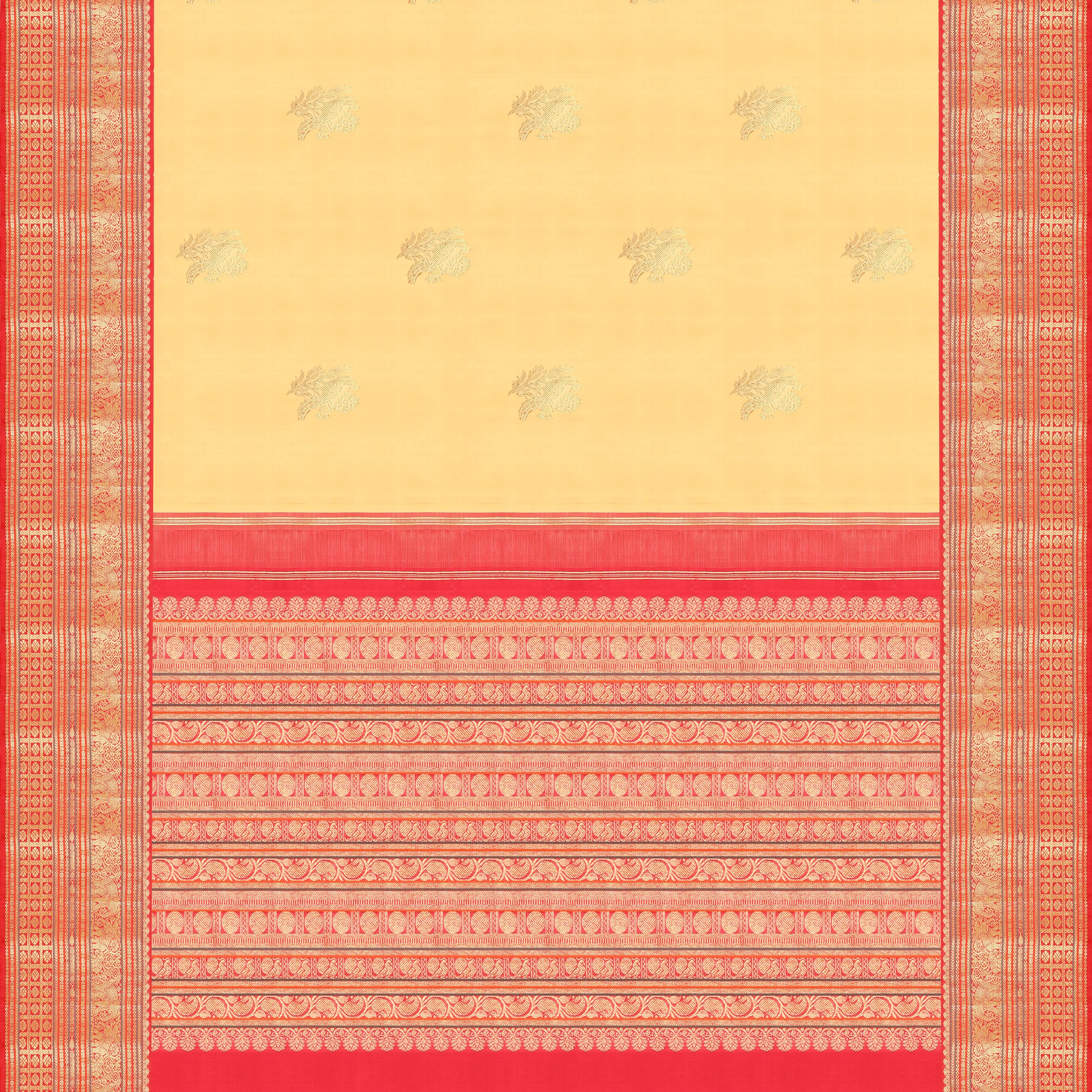 Handwoven Cream with Red Kanjivaram Silk Saree - 544T003050DSC