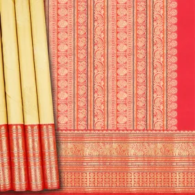 Handwoven Cream with Red Kanjivaram Silk Saree - 544T003050DSC