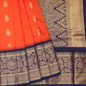 Handwoven Orange with Blue Kanjivaram Silk Saree - 111N004933DSA