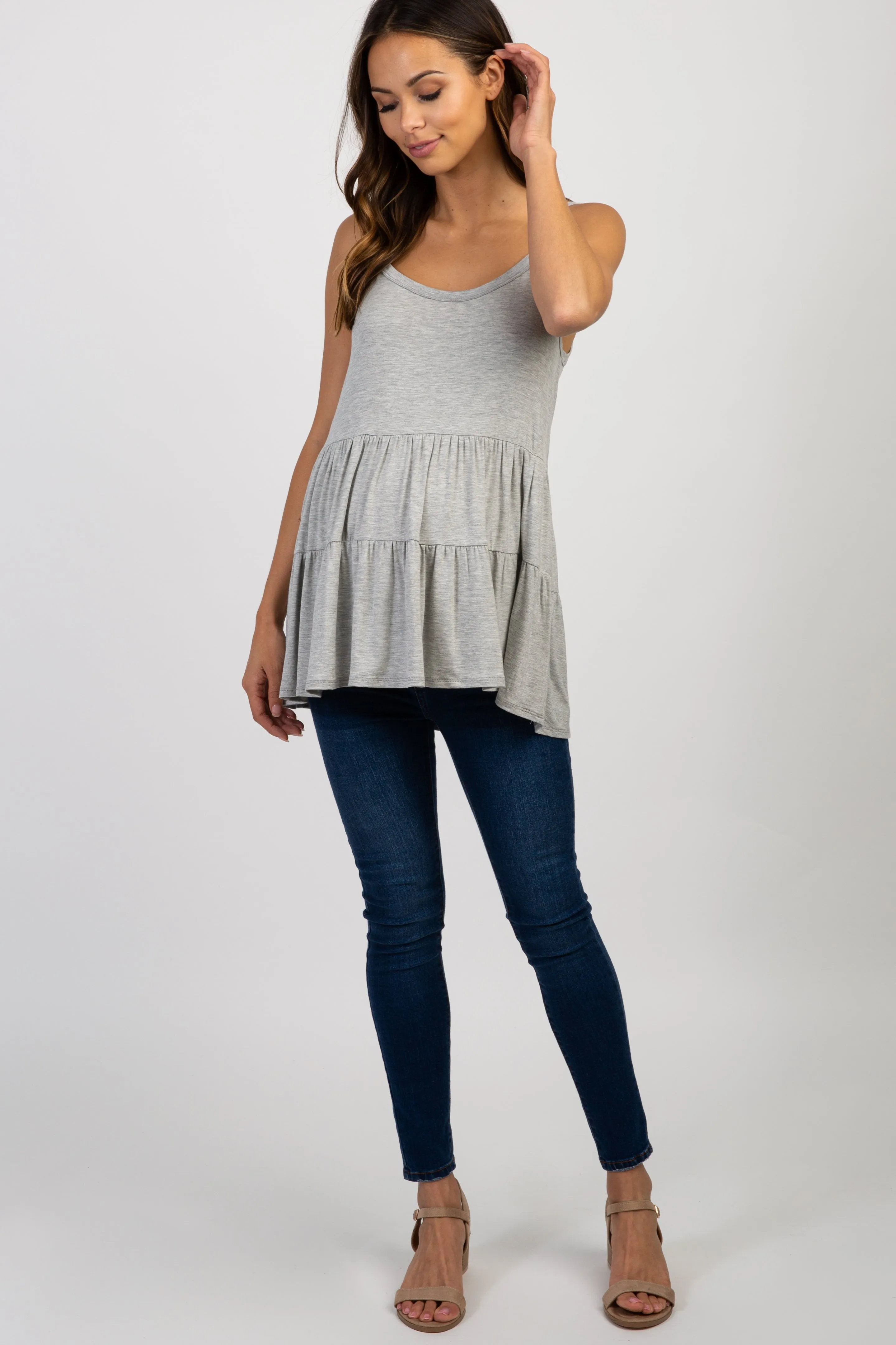 Heather Grey Solid Ruffle Peplum Maternity Top