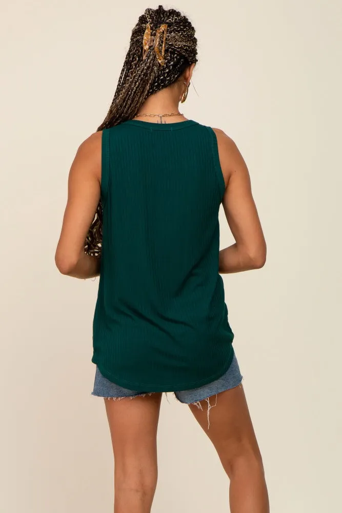 Hunter Green Sleeveless Ribbed Pocked Top