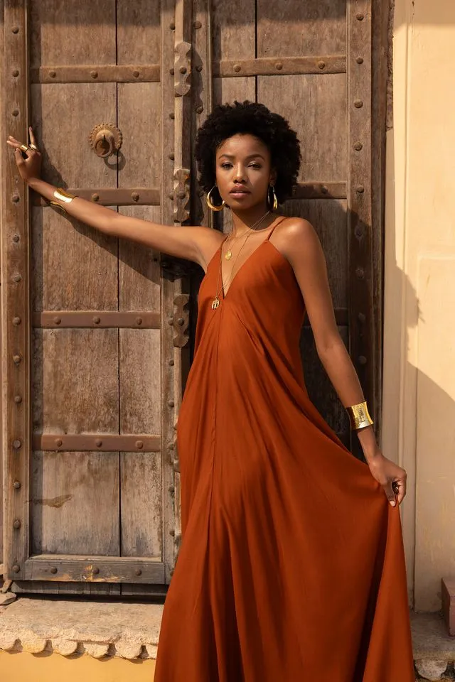 Juno Halterneck Maxi Dress - Rust Orange