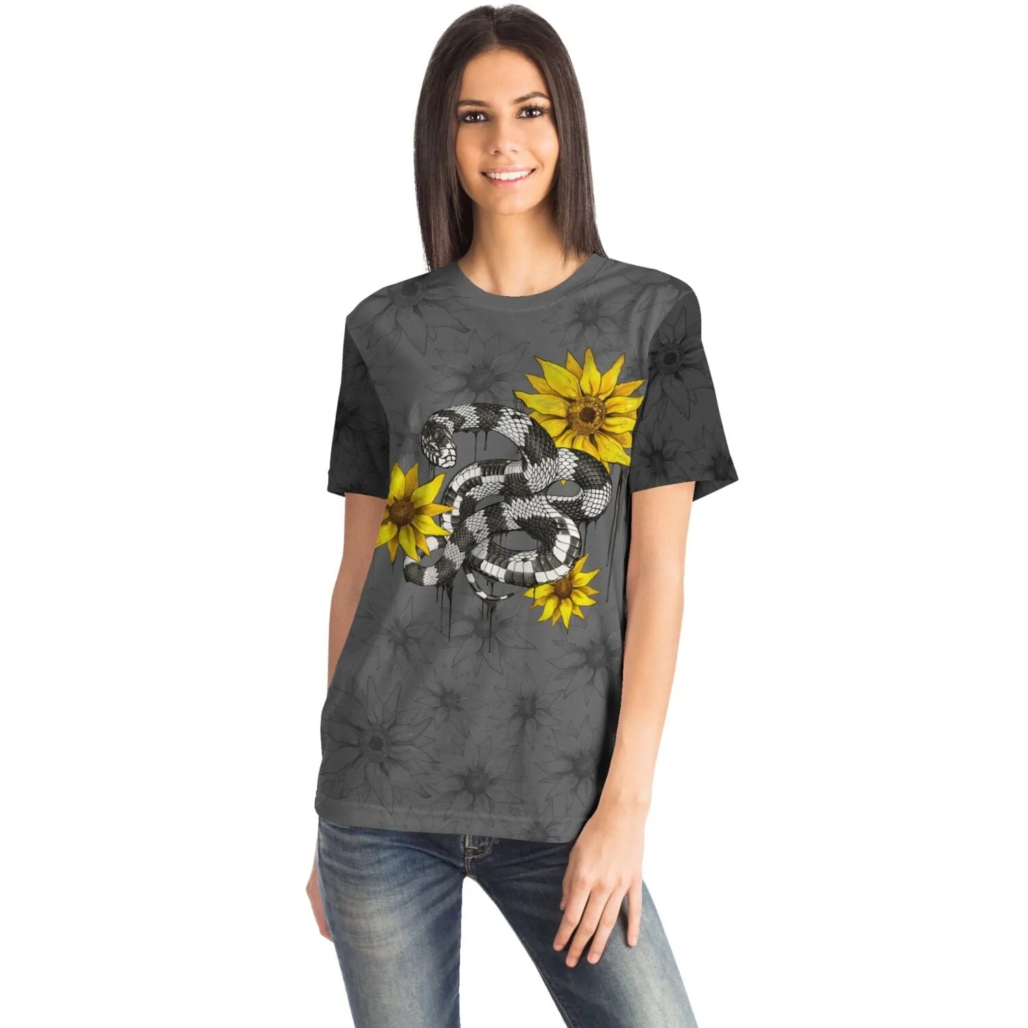 Kingsnake with Sunflowers Tee, Snake Print Unisex Top