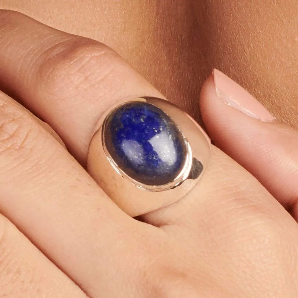 Lapis Lazuli Gemstone Silver Ring, 925 Sterling Silver Mens Ring, Unisex Jewelry