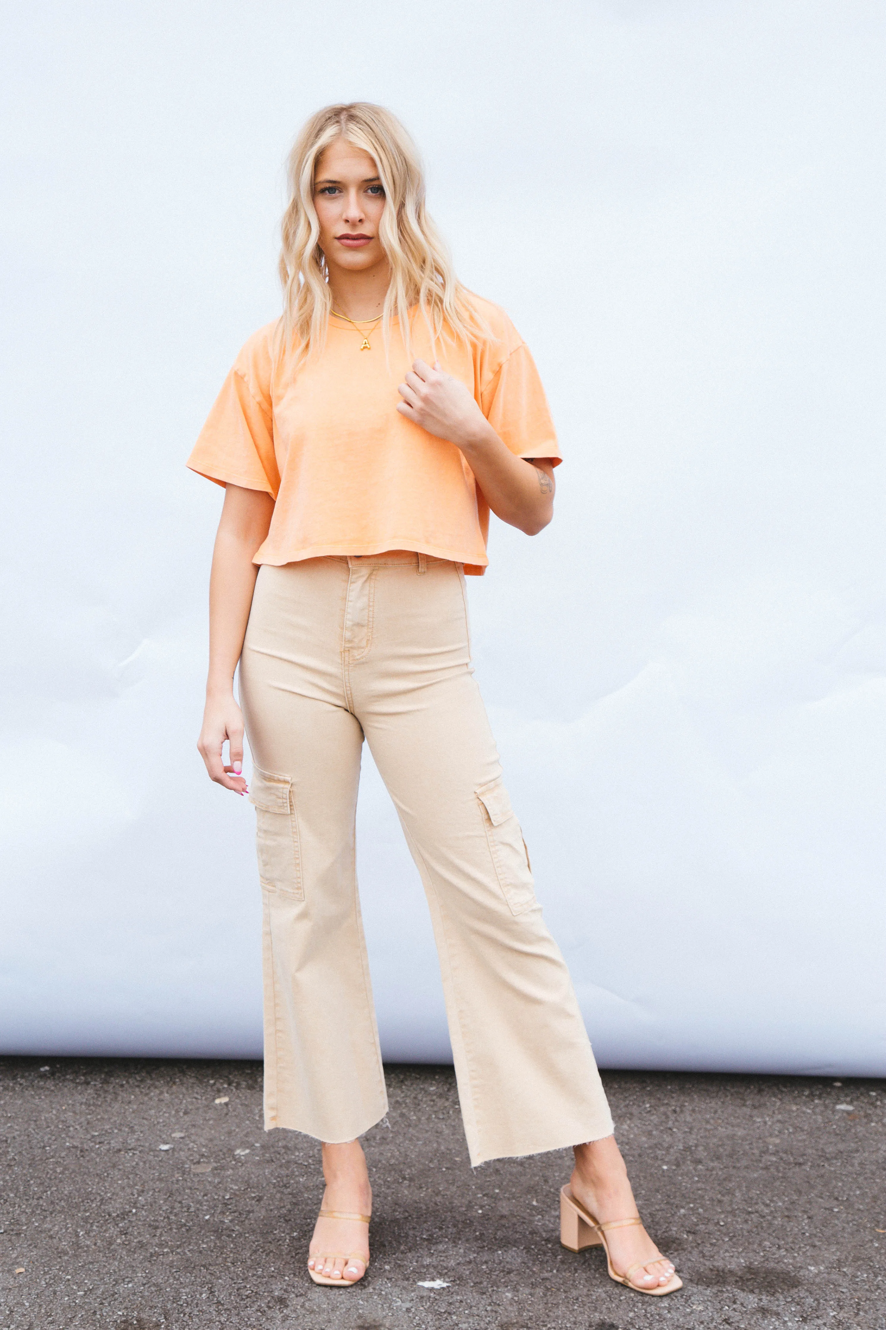 Lea Casual Cropped T-Shirt, Orange