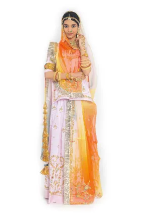 Light Pink Zardosi Gota Patti Resham Satin Rajputi Poshak