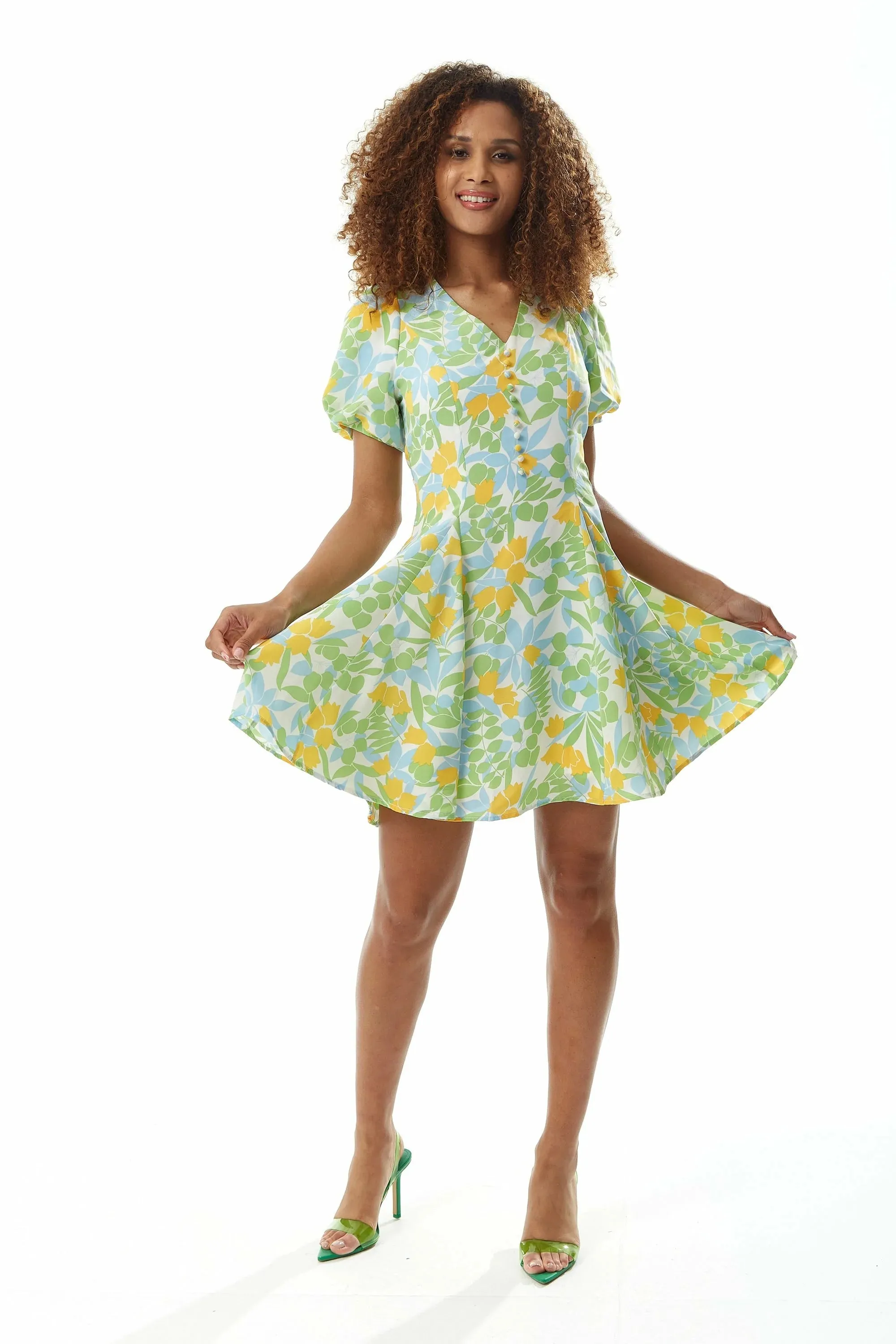 Liquorish Yellow Floral Button Up Summer Dress