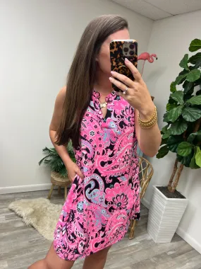 Lizzy Tank Dress in Pink and Black Paisley - 4/26