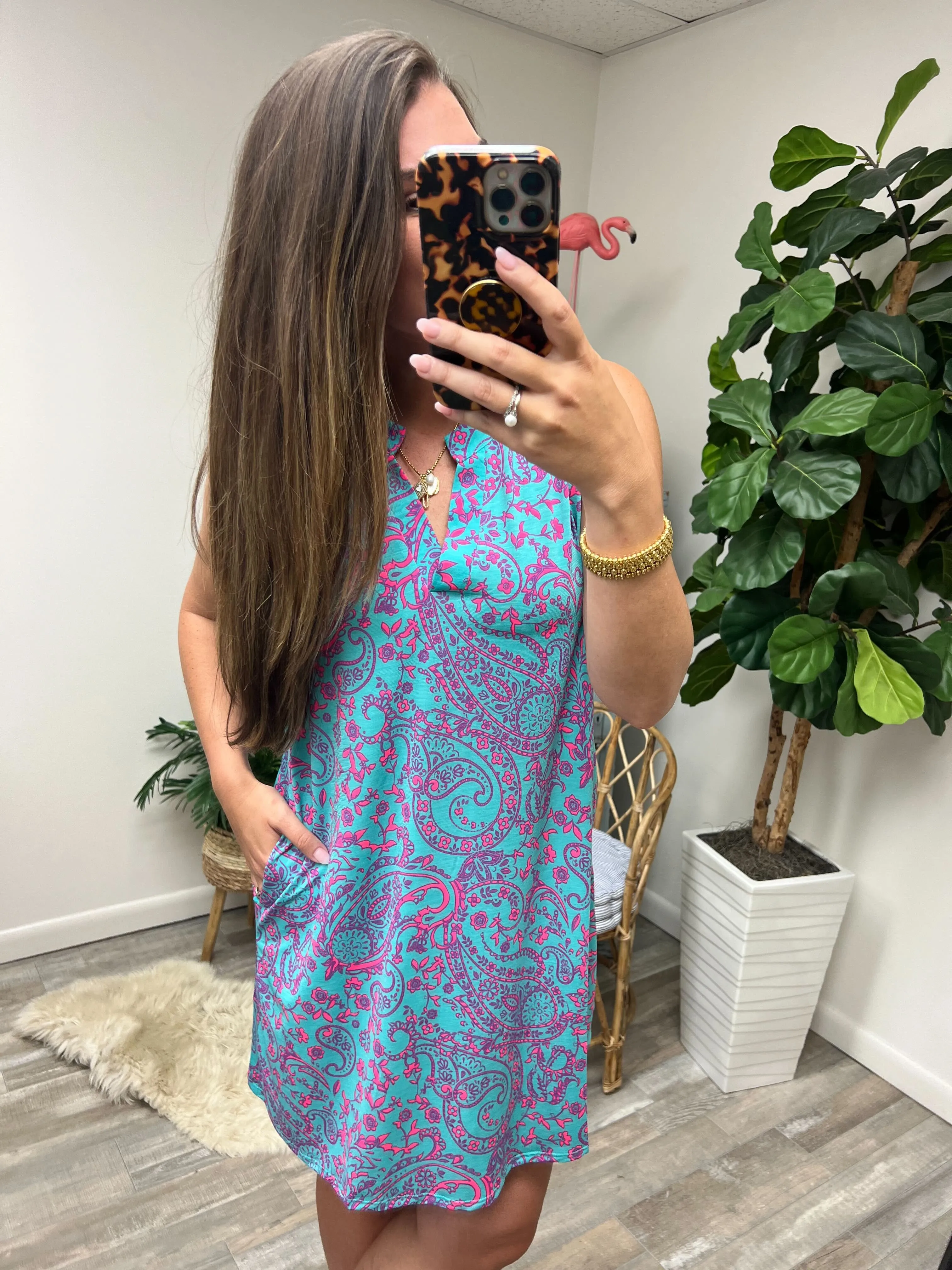 Lizzy Tank Dress in Teal and Magenta Paisley - 4/26