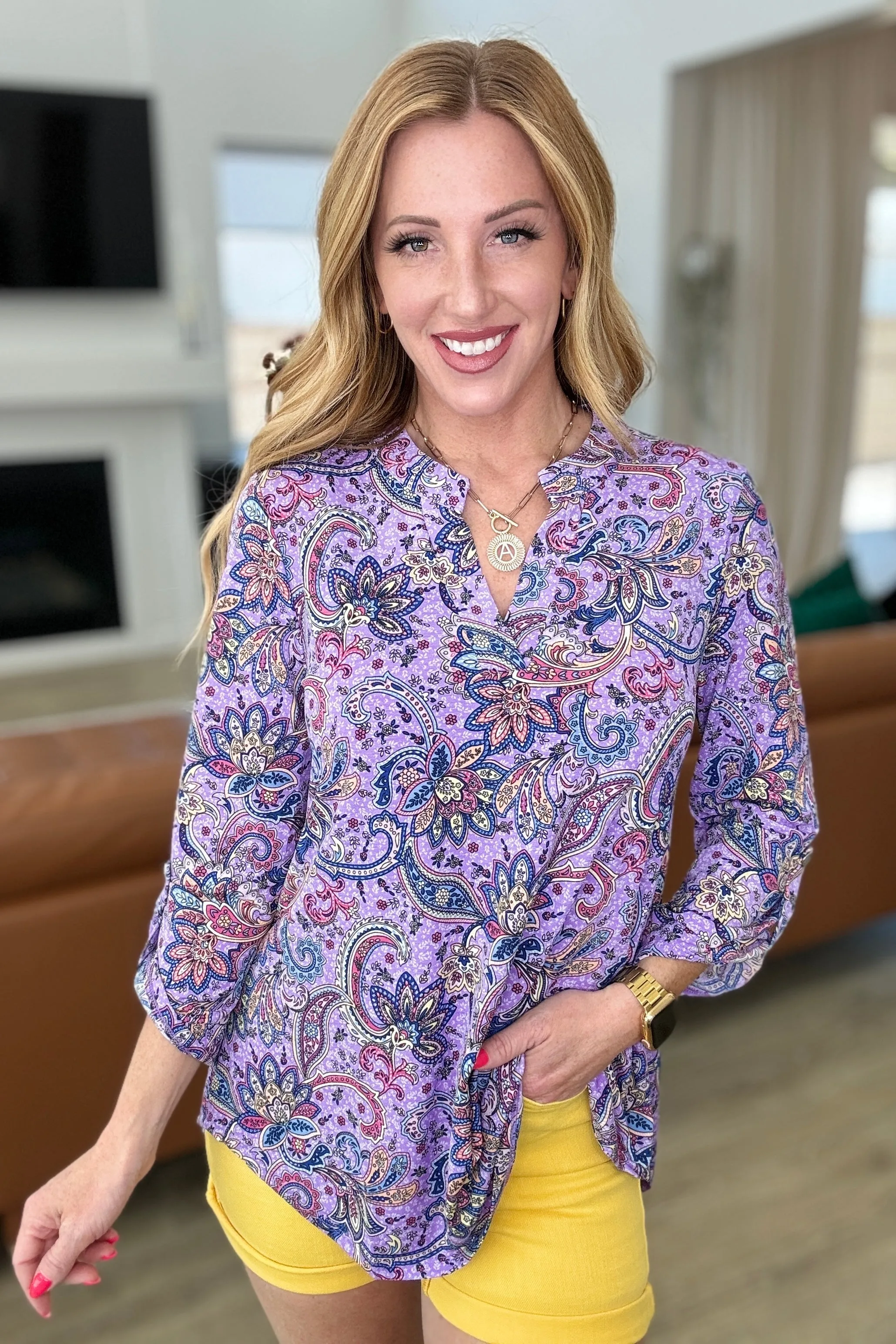 Lizzy Top in Lavender Mosaic Paisley - 4/19