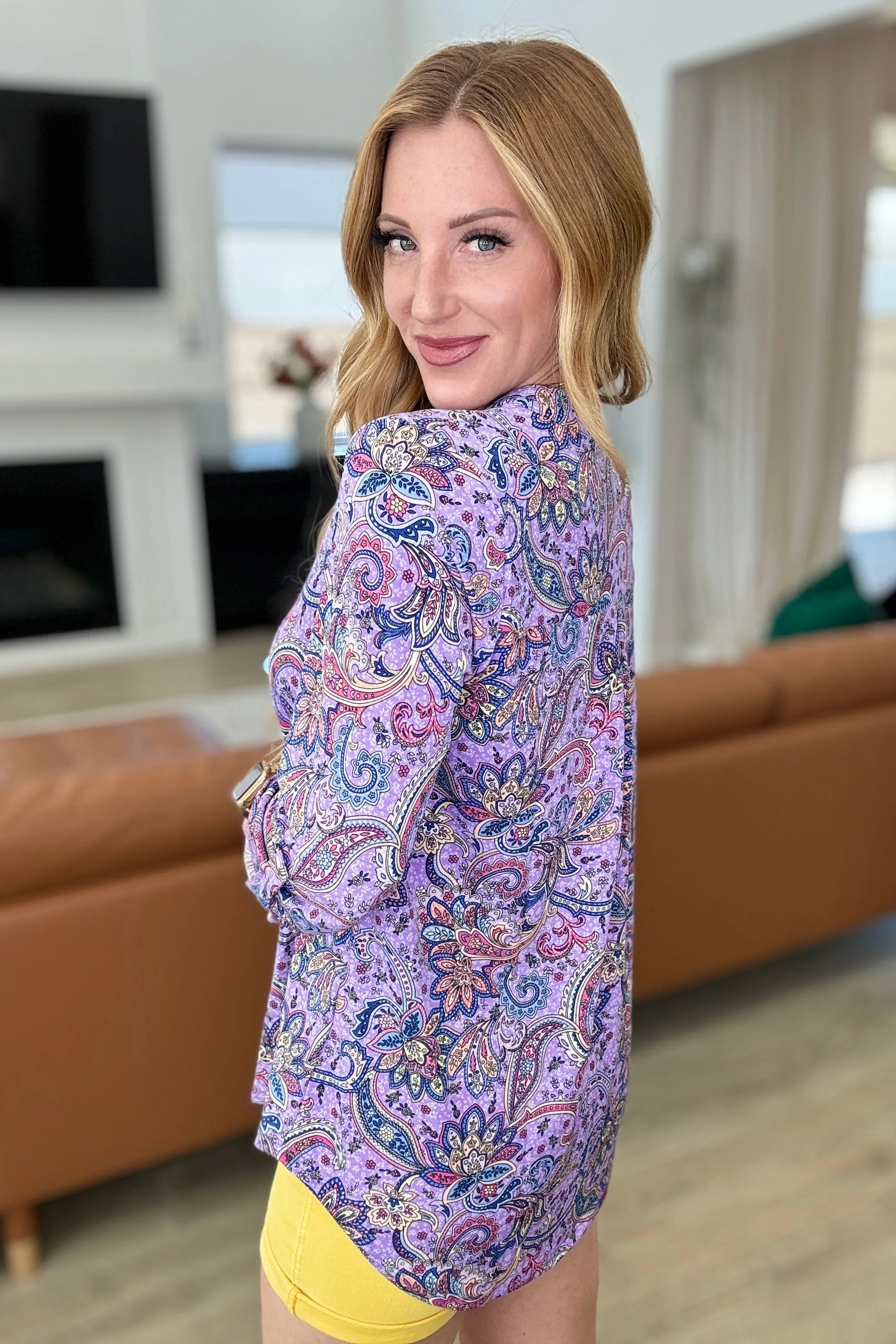 Lizzy Top in Lavender Mosaic Paisley - 4/19