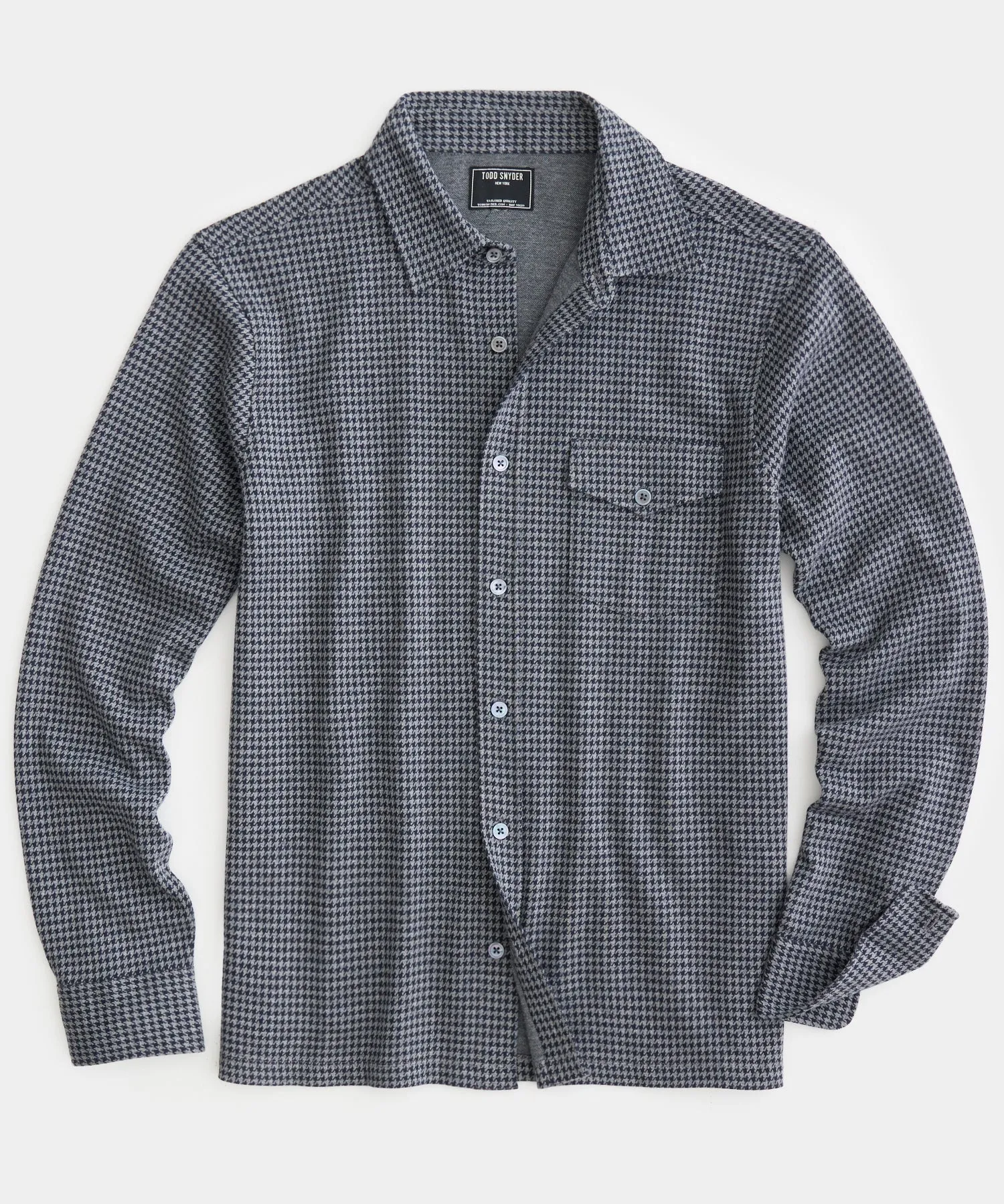 Long-Sleeve Houndstooth Double Knit Polo in Classic Navy