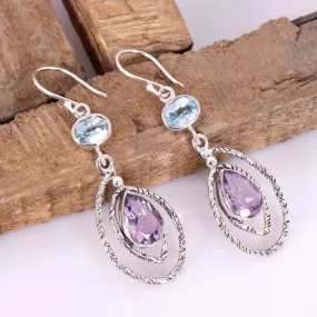 Luxury Earring! Real Multi Gemstone 925 Sterling Silver Earring