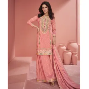 Luxury Pink Party wear Women Top Plazo Dupatta Suit