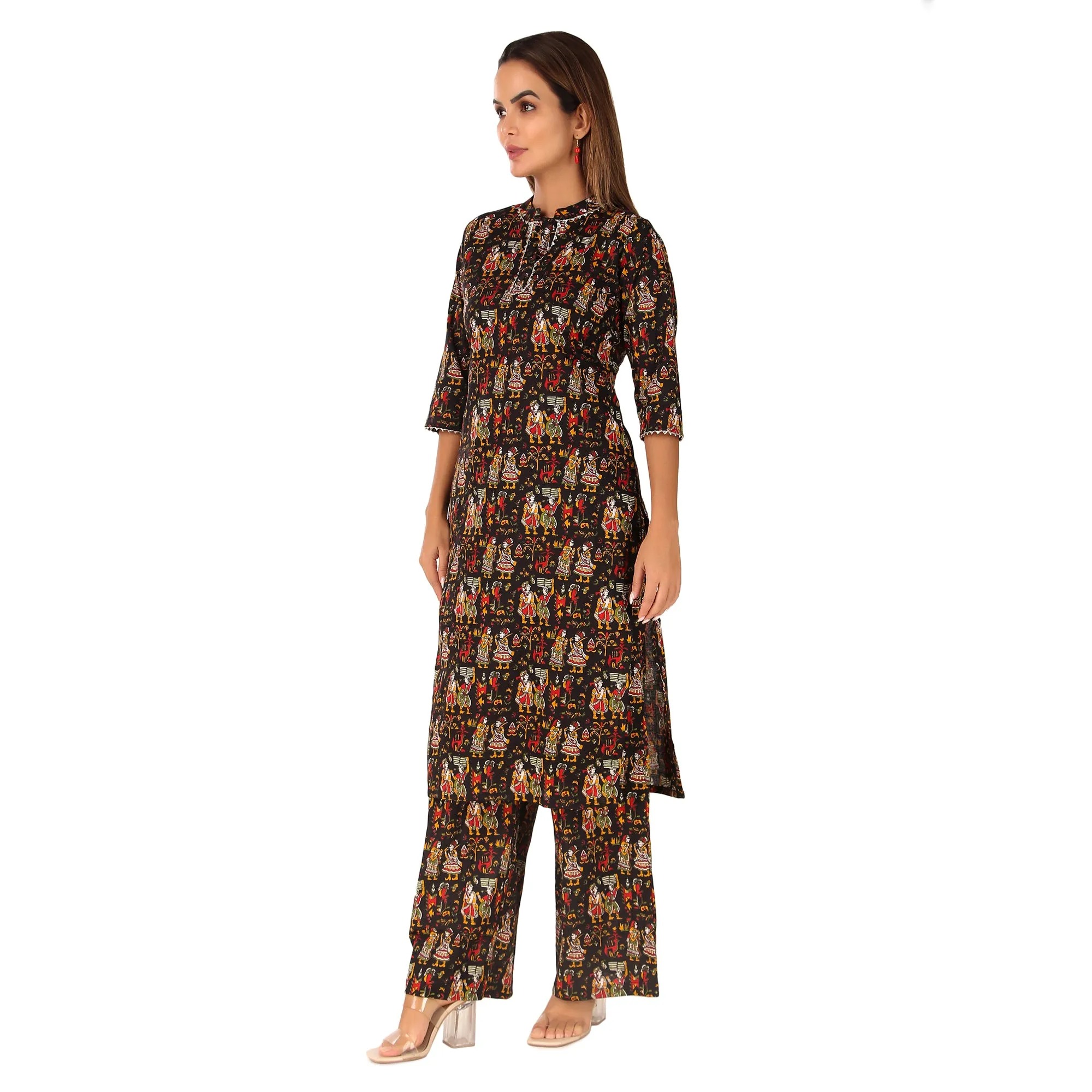 MAGNETISM black Kalamkari GUJRI Print Cotton Kurti with Pant