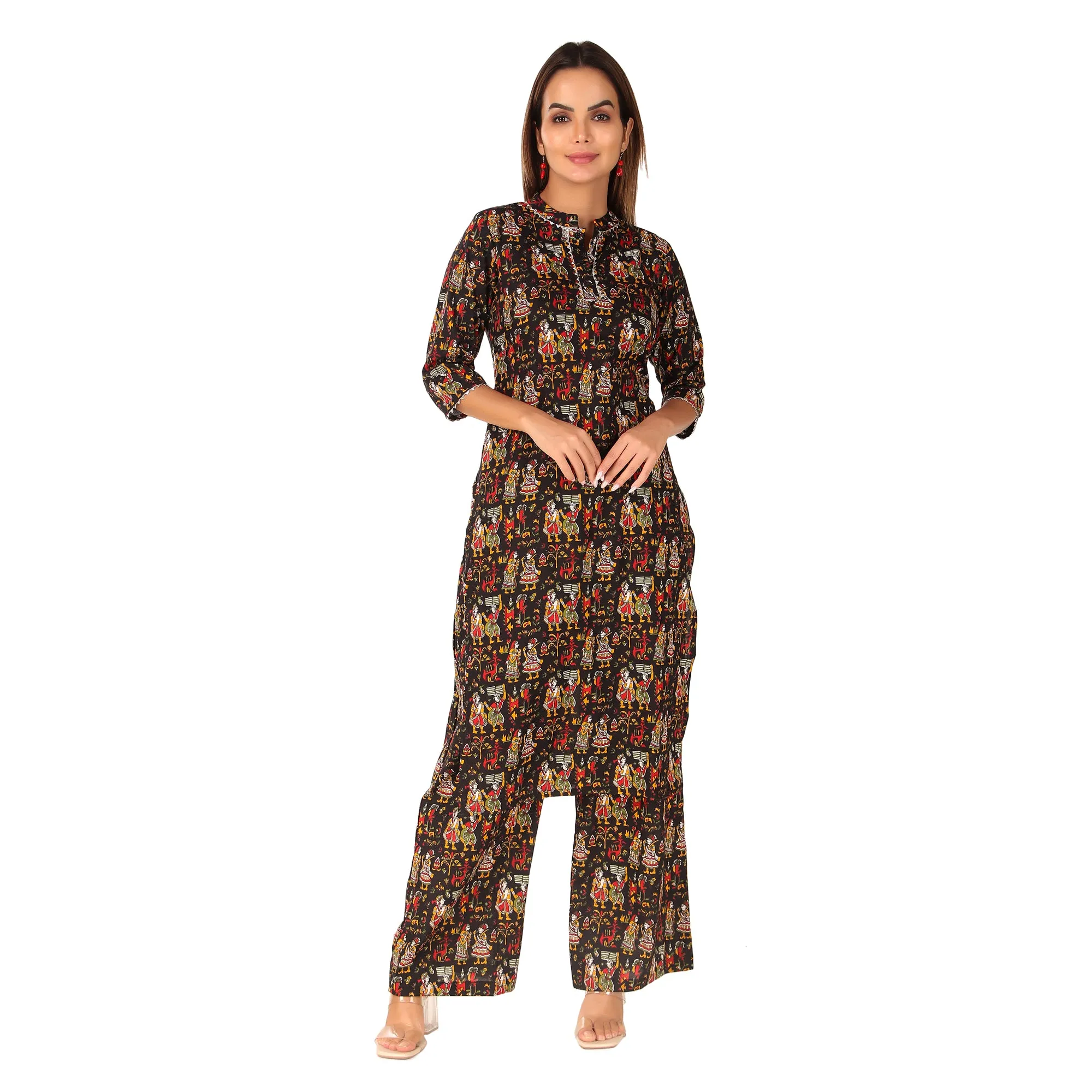 MAGNETISM black Kalamkari GUJRI Print Cotton Kurti with Pant