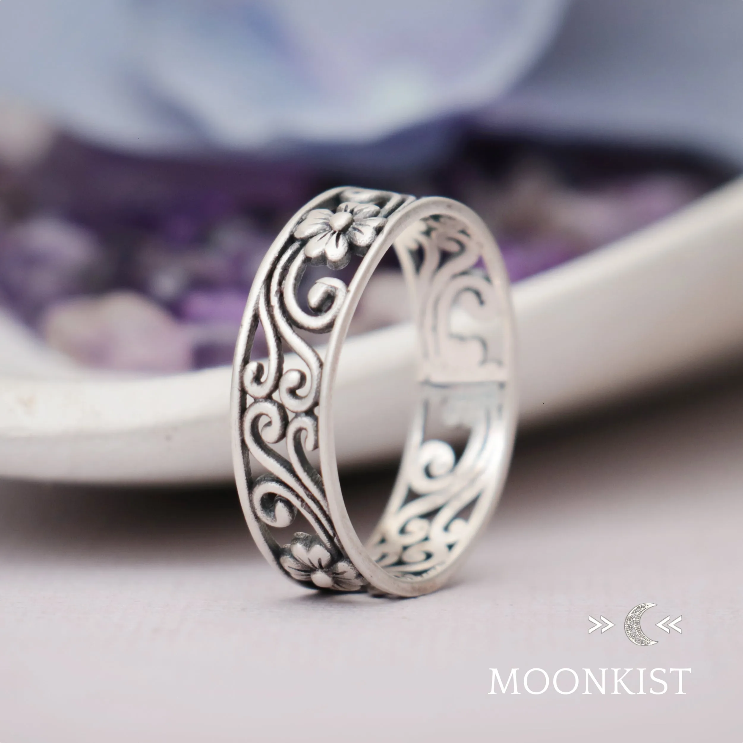 Magnolia Flower Wedding Band for Women | Moonkist Designs