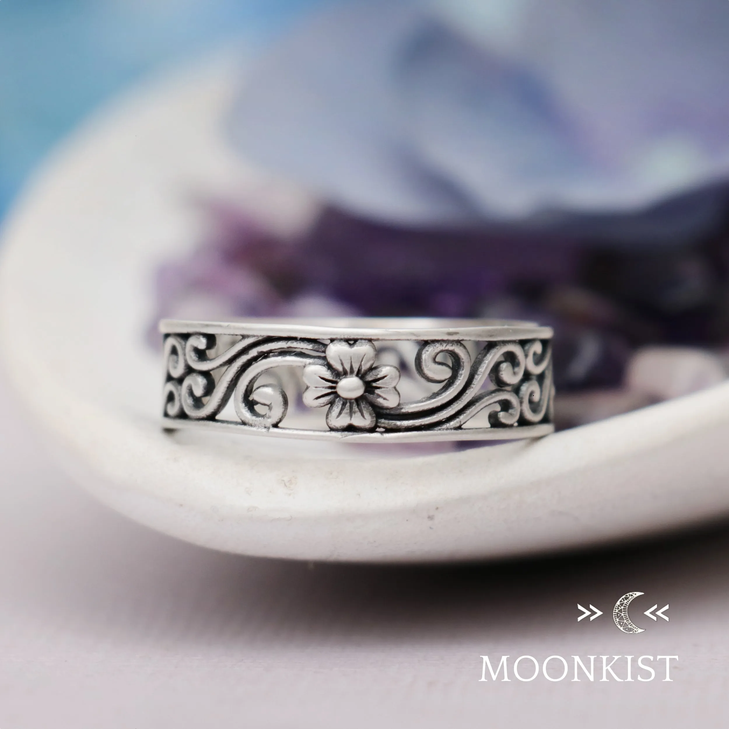 Magnolia Flower Wedding Band for Women | Moonkist Designs