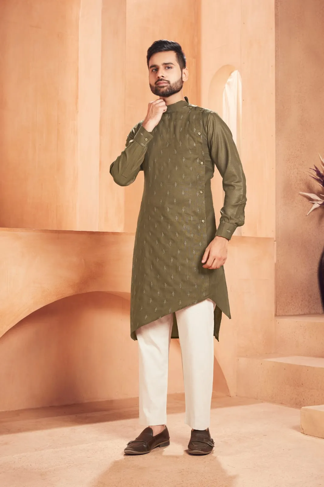 Mehendi Ethnic Cotton Men's Kurta Pajama