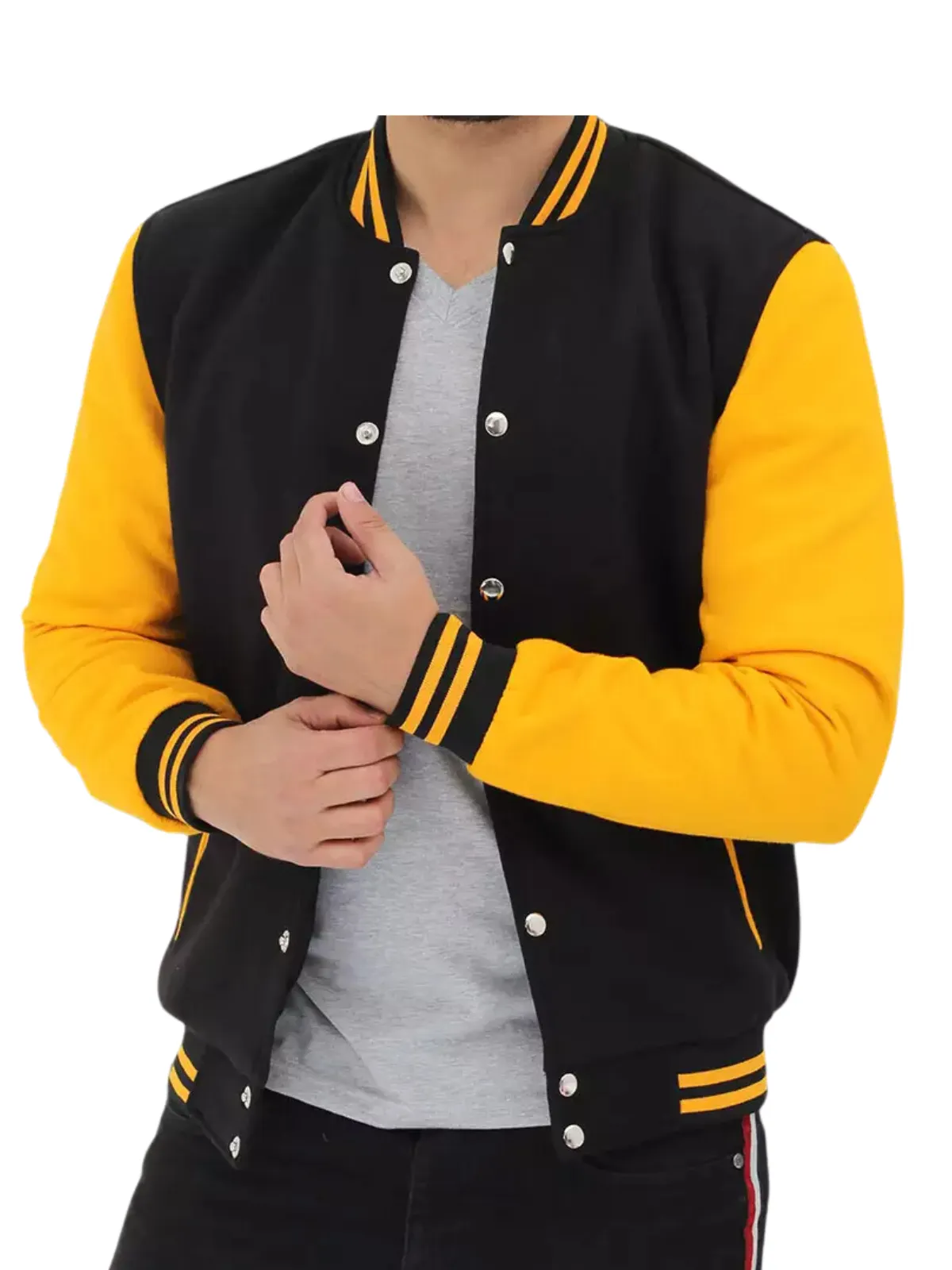 Men Black and Yellow Baseball Bomber Jacket