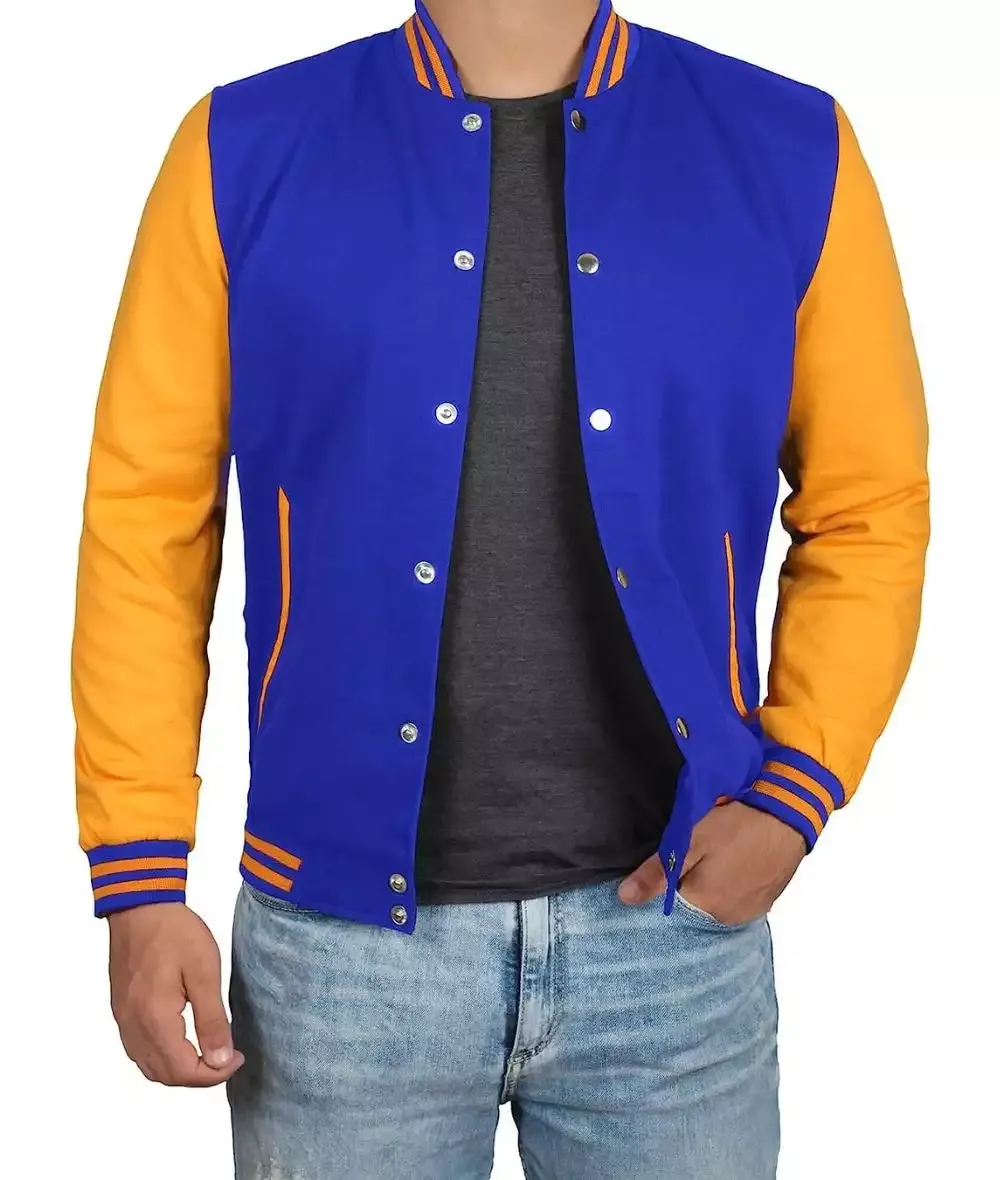 Men Black and Yellow Baseball Bomber Jacket