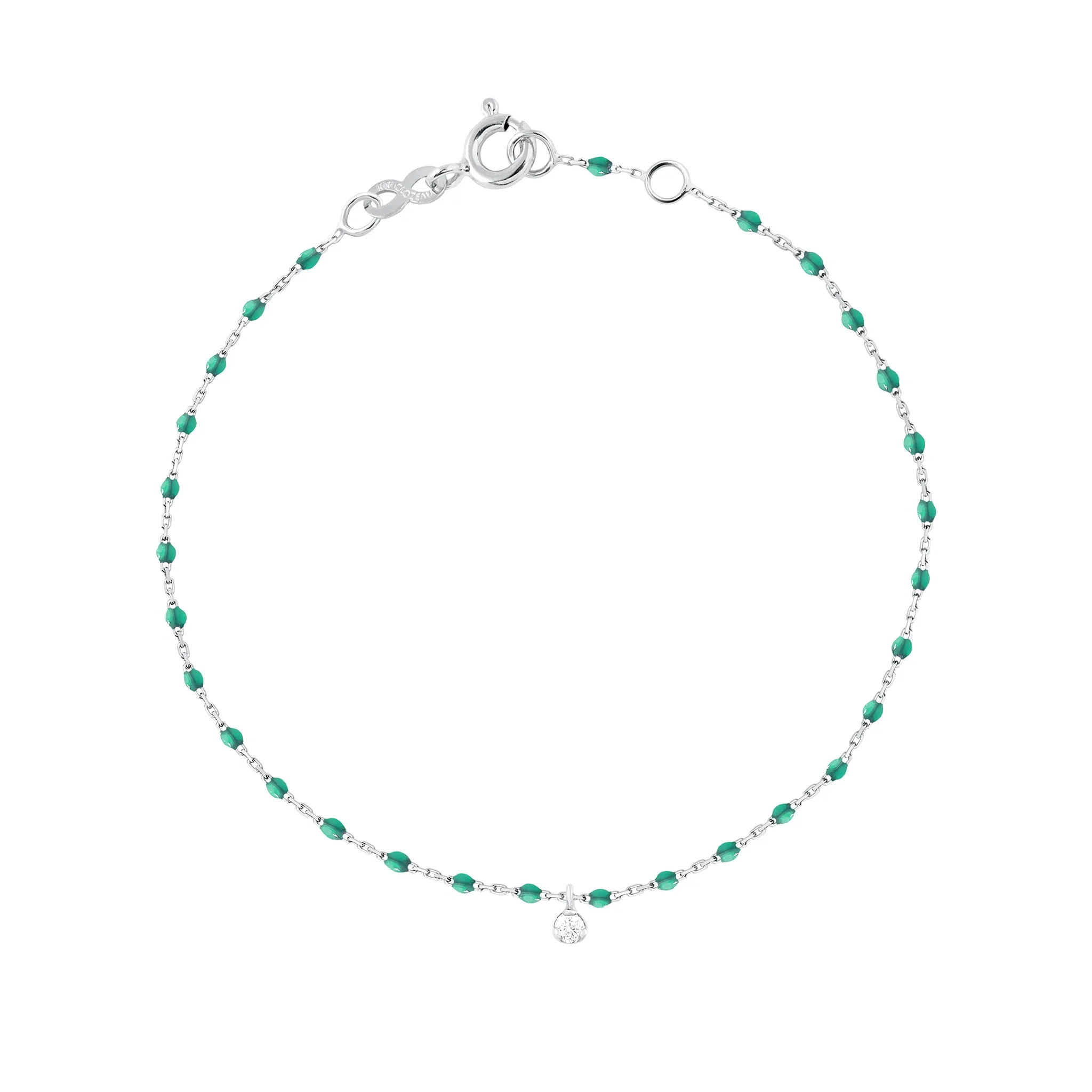 Mini Gigi Emerald bracelet, White Gold 1 Diamond, 6.7"