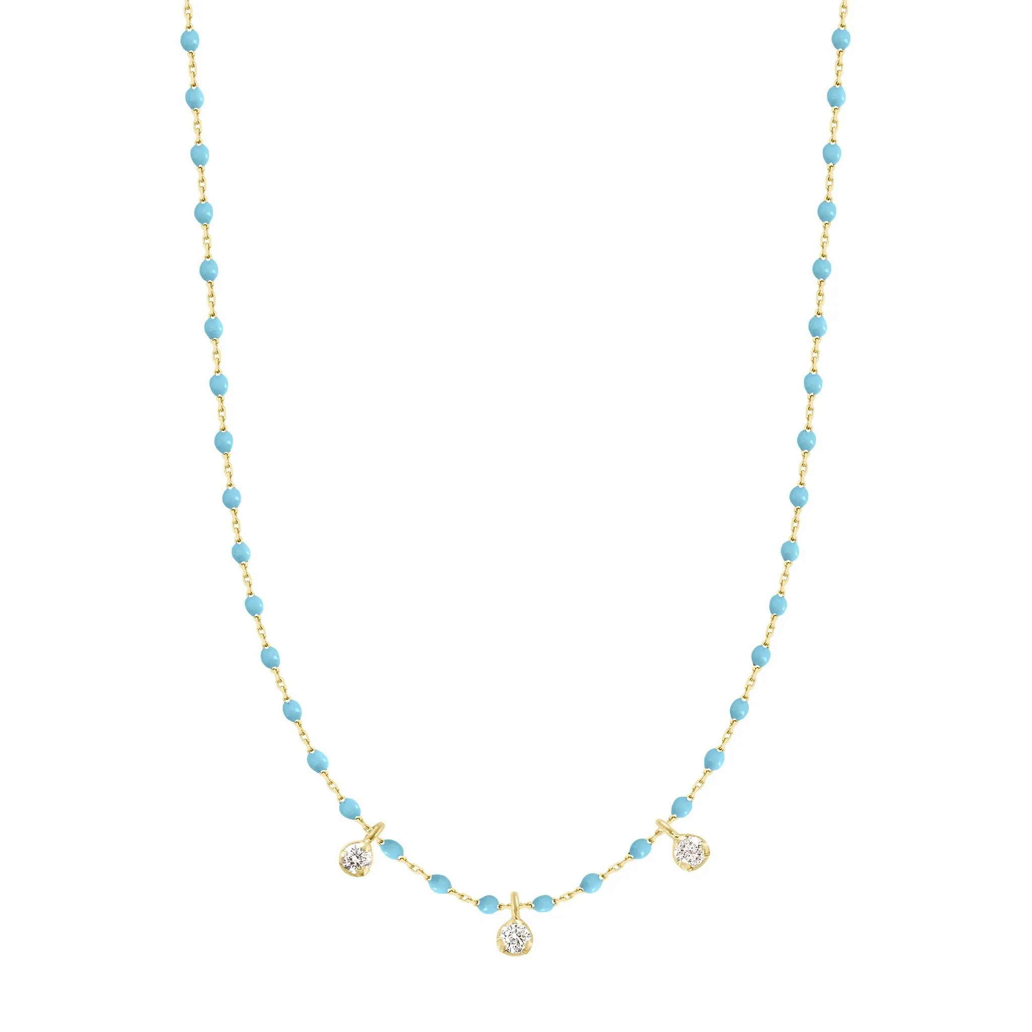 Mini Gigi Turquoise necklace, Yellow Gold 3 diamond, 16.5"