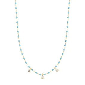 Mini Gigi Turquoise necklace, Yellow Gold 3 diamond, 16.5"