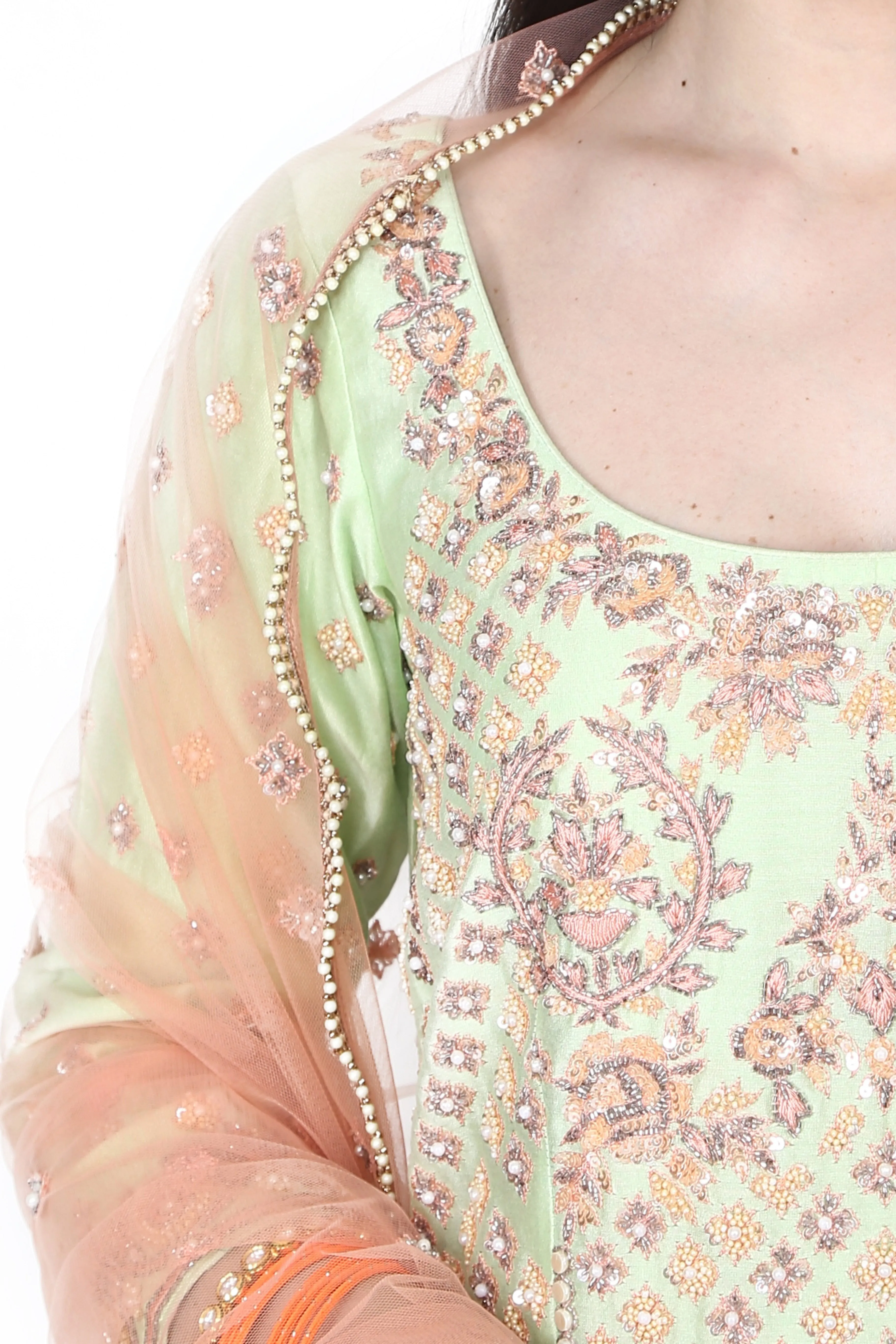 Mint green and Orange sharara set.