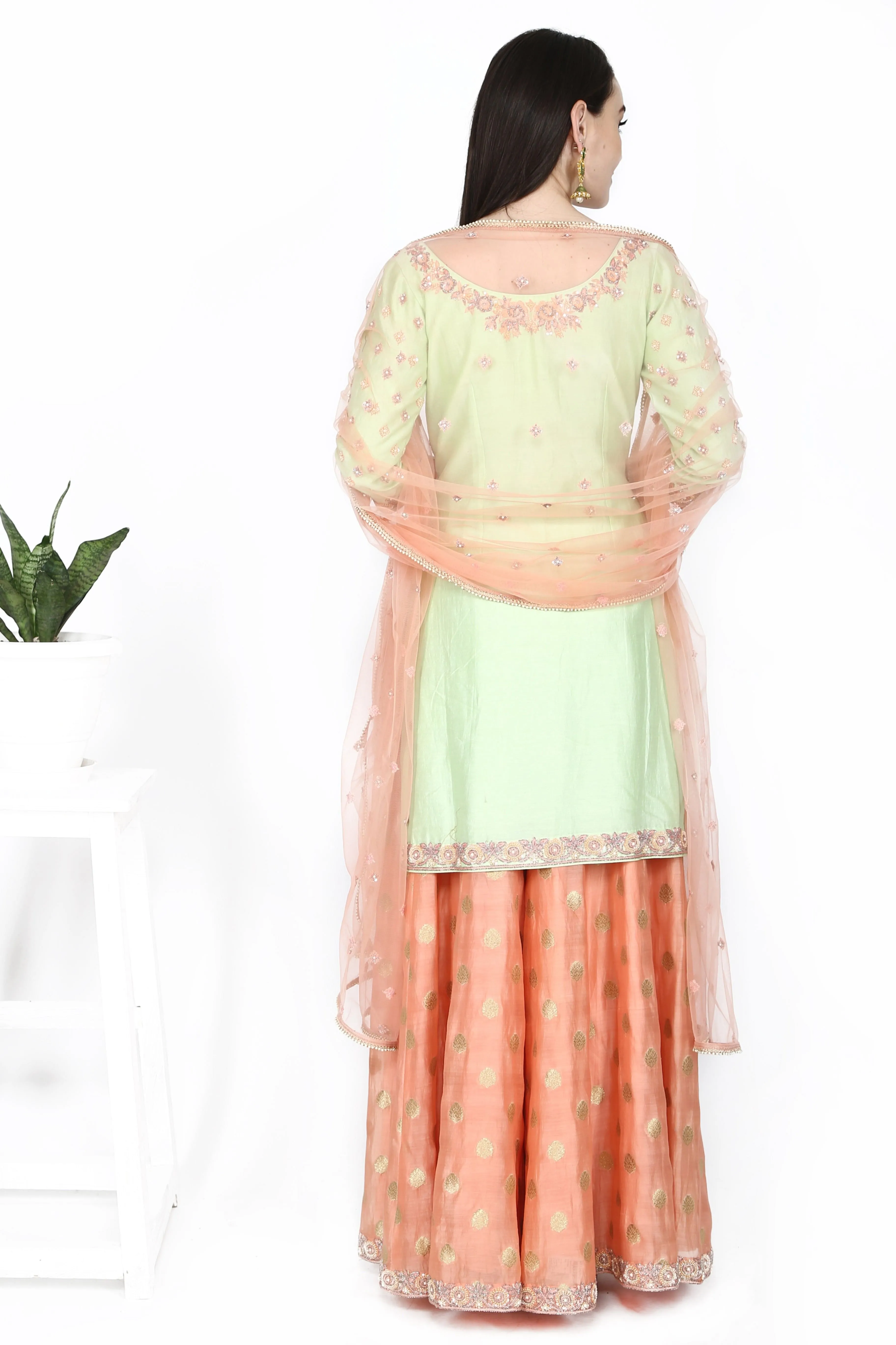 Mint green and Orange sharara set.