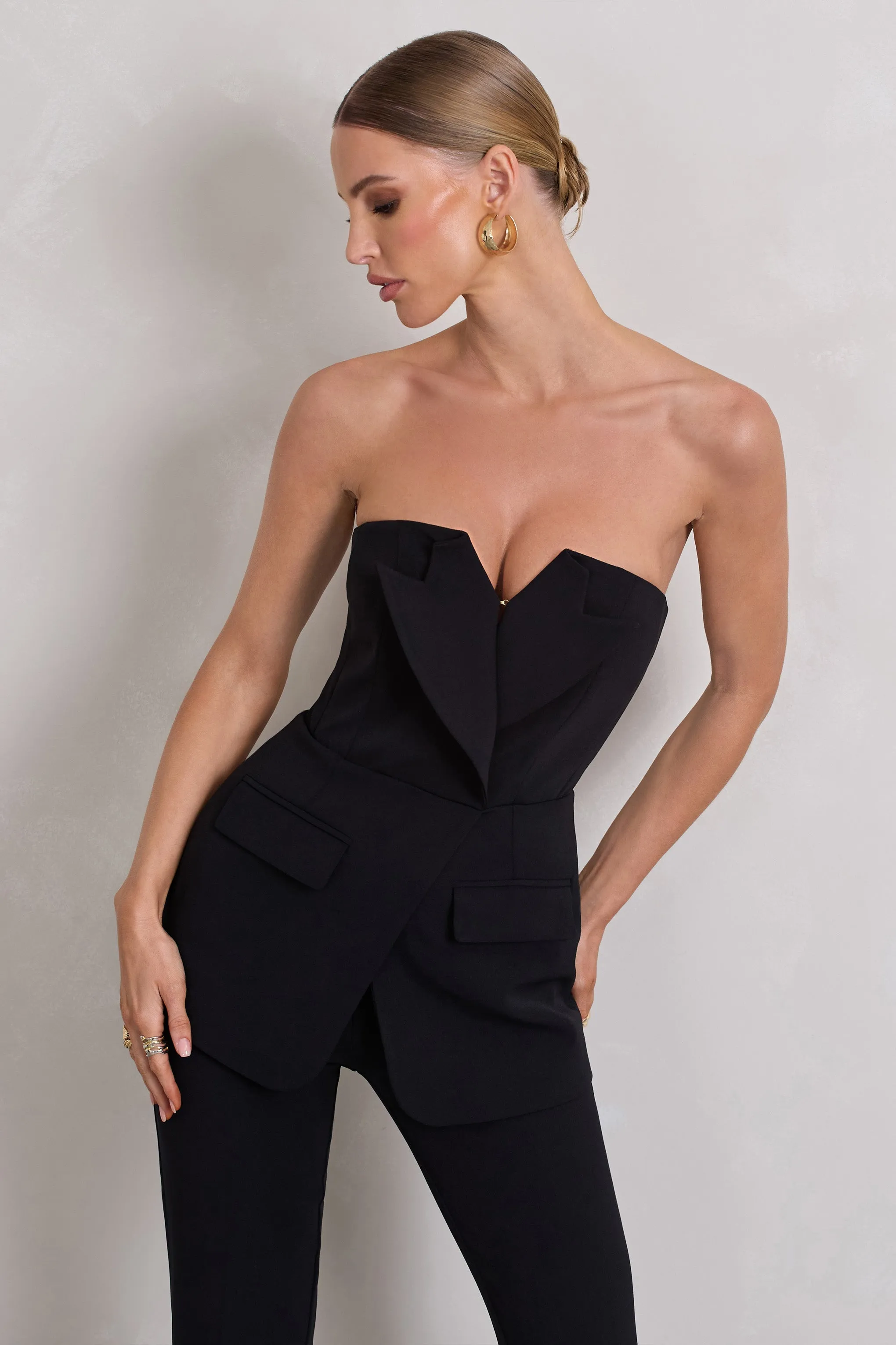 Money Moves | Black Strapless Blazer-Inspired Straight-Leg Jumpsuit