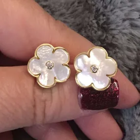 Mother Of Pearl Flower Earrings With Center CZ stone