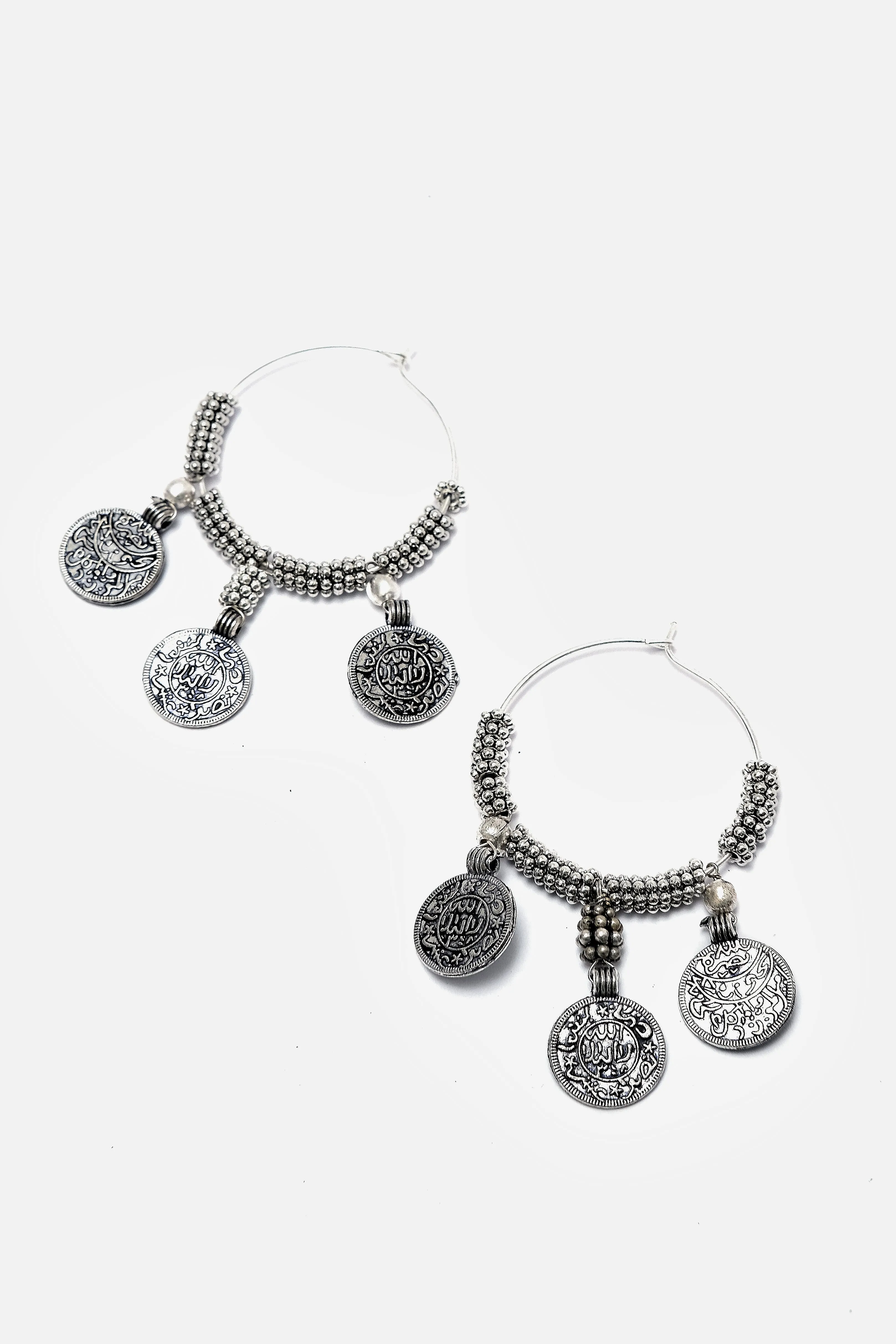 Mughal Calligraphy Oxidised Hoop Earrings