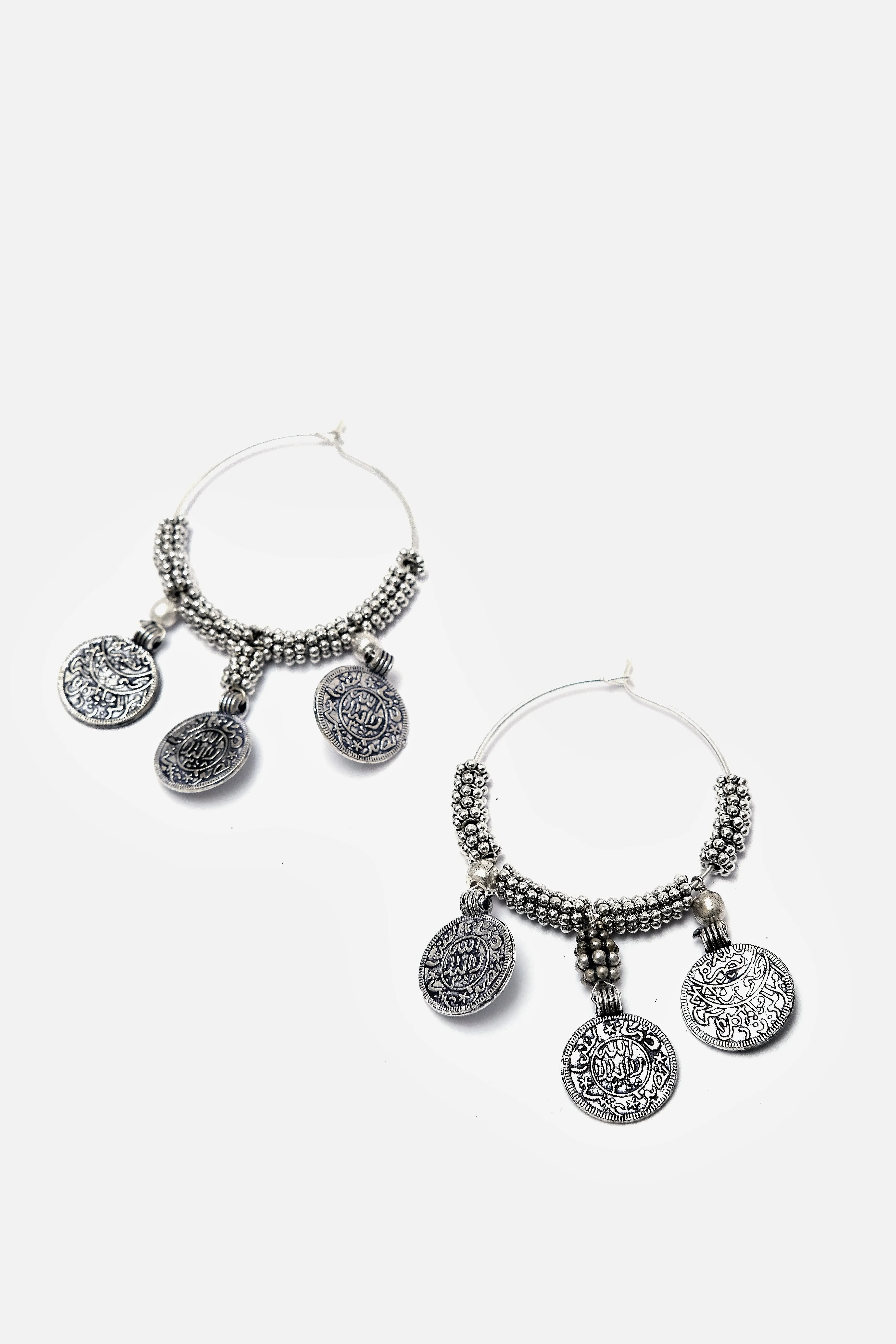 Mughal Calligraphy Oxidised Hoop Earrings