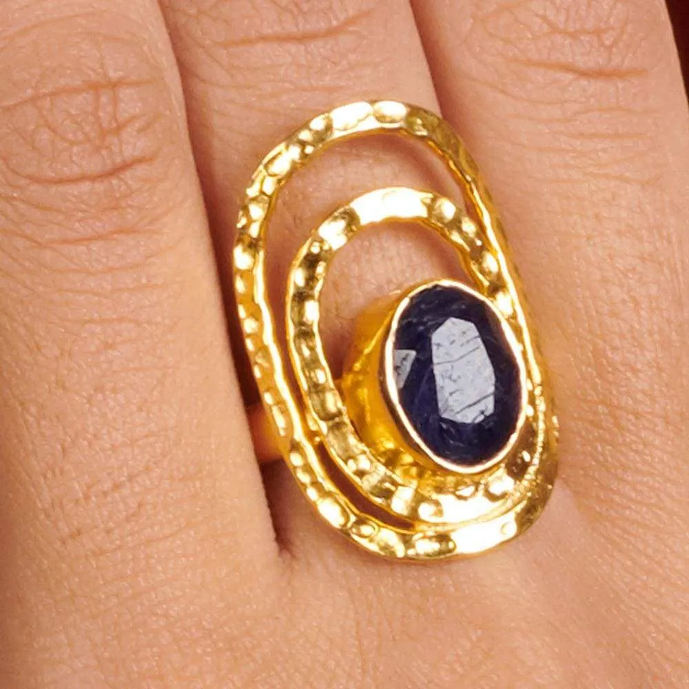 Natural Raw Blue Sapphire 925 Sterling Silver, 18K Yellow Gold, 18K Rose Gold Filled Ring, Handmade in India