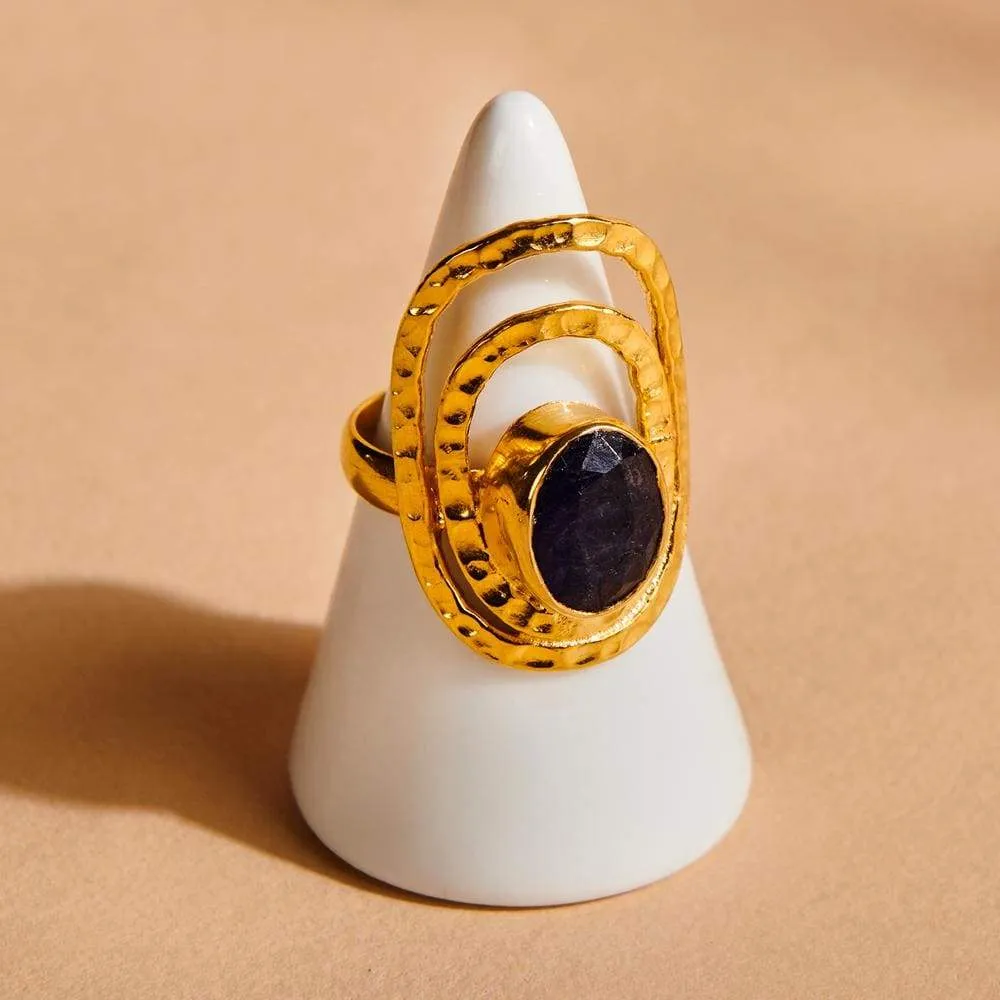 Natural Raw Blue Sapphire 925 Sterling Silver, 18K Yellow Gold, 18K Rose Gold Filled Ring, Handmade in India