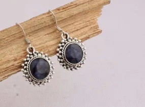 Natural Sapphire Earring, Dainty Hoop 925 Silver Earrings,September Birthstone,Christmas Gift