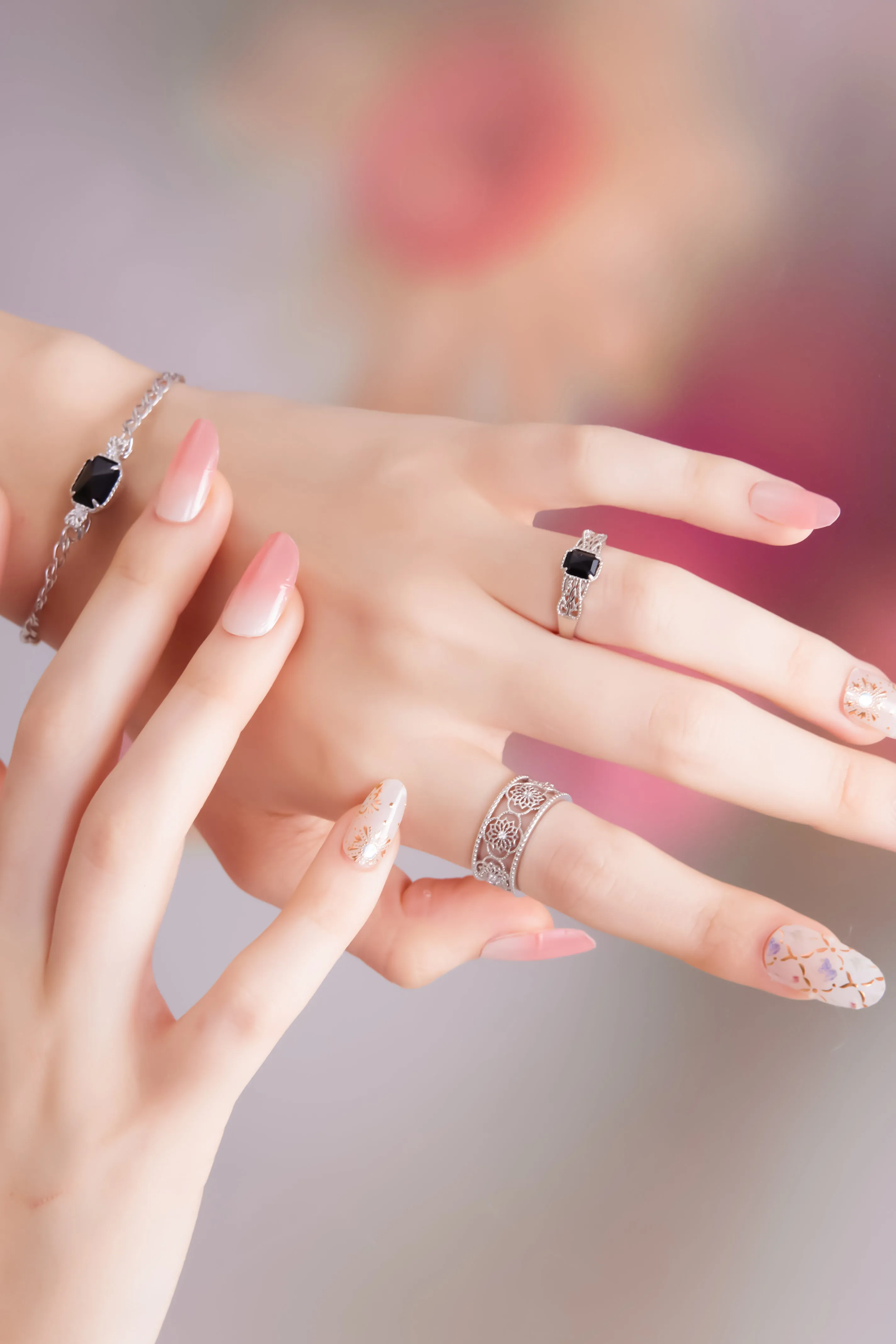 Obsidian Silver Ring - Chrysanthemum