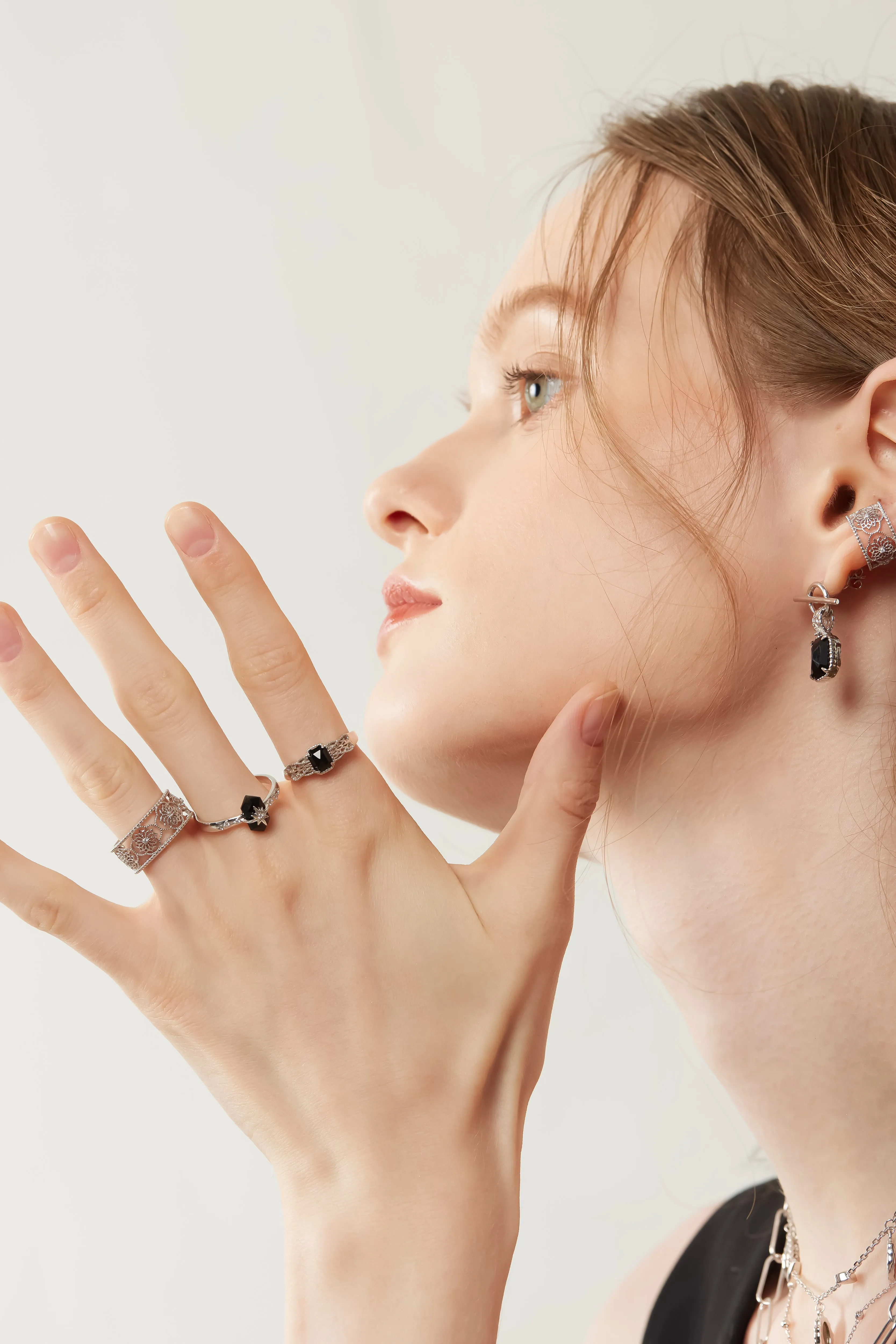 Obsidian Silver Ring - Chrysanthemum