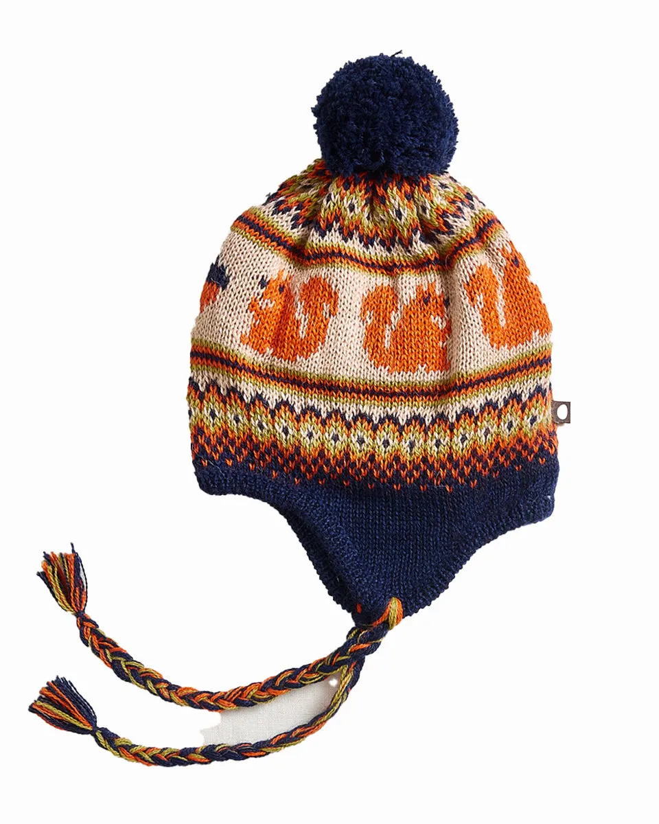 OEUF Handle With Care Fairisle Ear Flap Squirrel Motif Hat