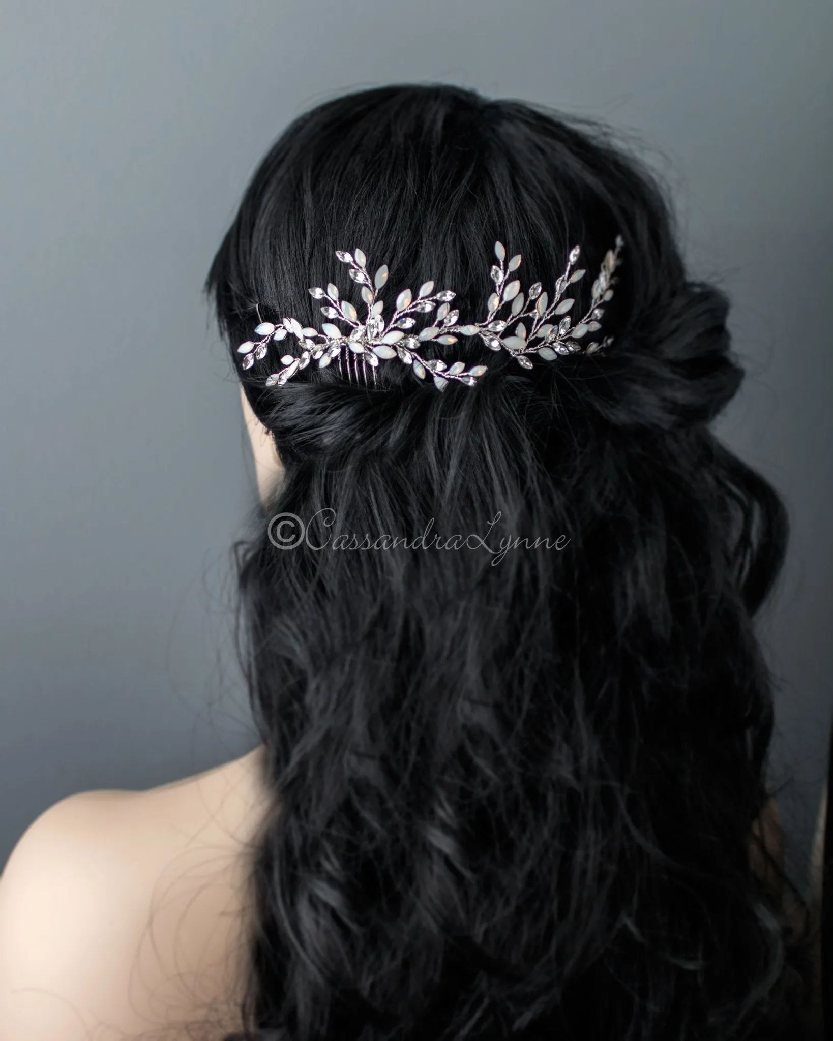 Opal Leaves Wedding Hair Comb