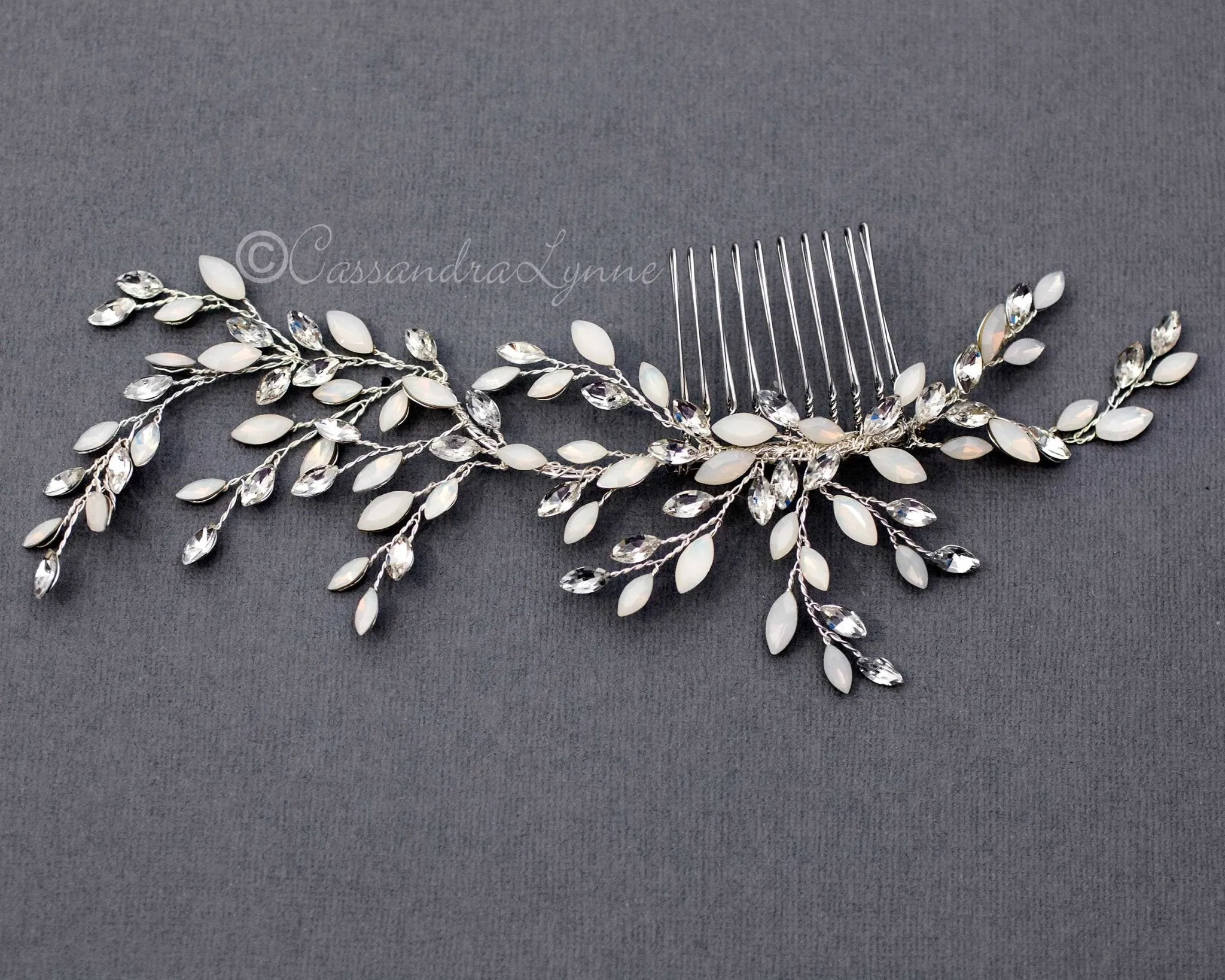 Opal Leaves Wedding Hair Comb