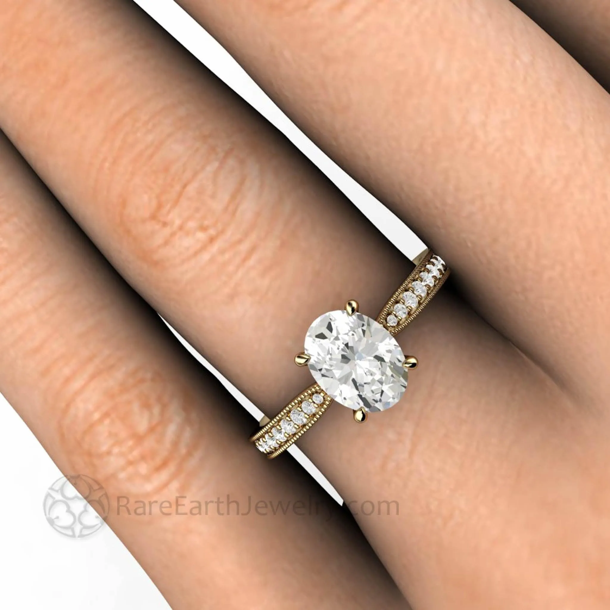 Oval Cut Moissanite Engagement Ring Vintage Solitaire Design with Milgrain