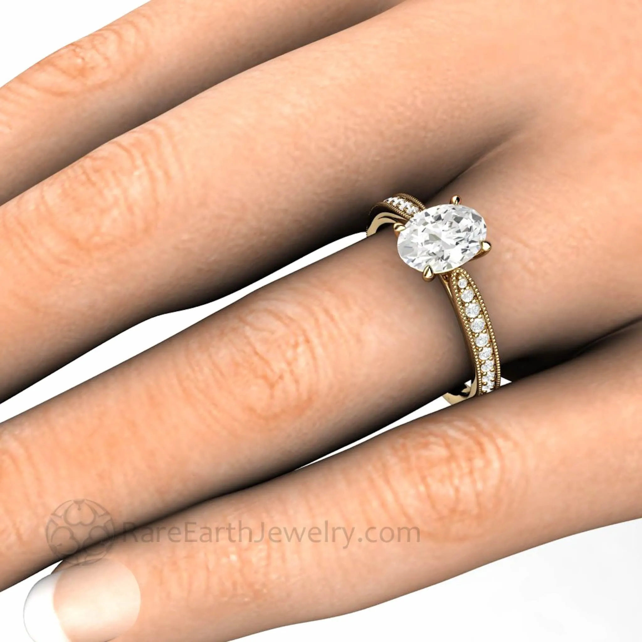 Oval Cut Moissanite Engagement Ring Vintage Solitaire Design with Milgrain