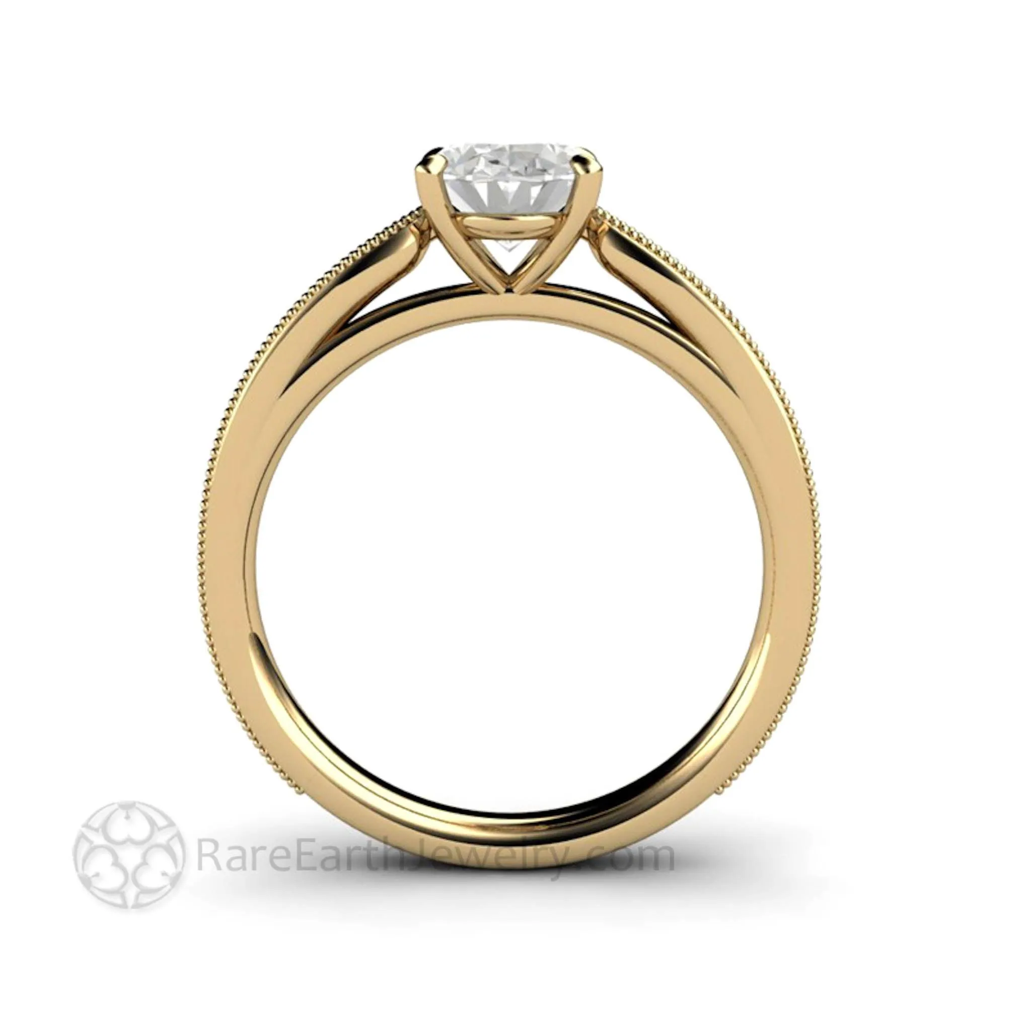 Oval Cut Moissanite Engagement Ring Vintage Solitaire Design with Milgrain