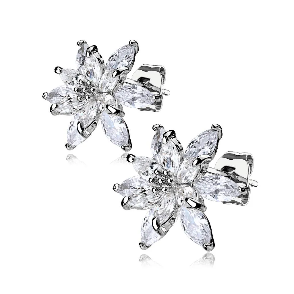 Pair of Double Tiered CZ Flower 316L Surgical Steel WildKlass Post Earring Studs