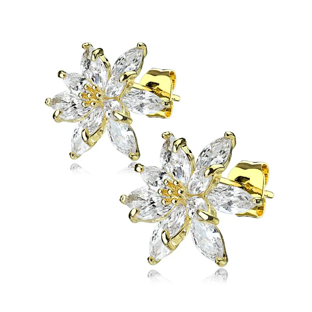 Pair of Double Tiered CZ Flower 316L Surgical Steel WildKlass Post Earring Studs